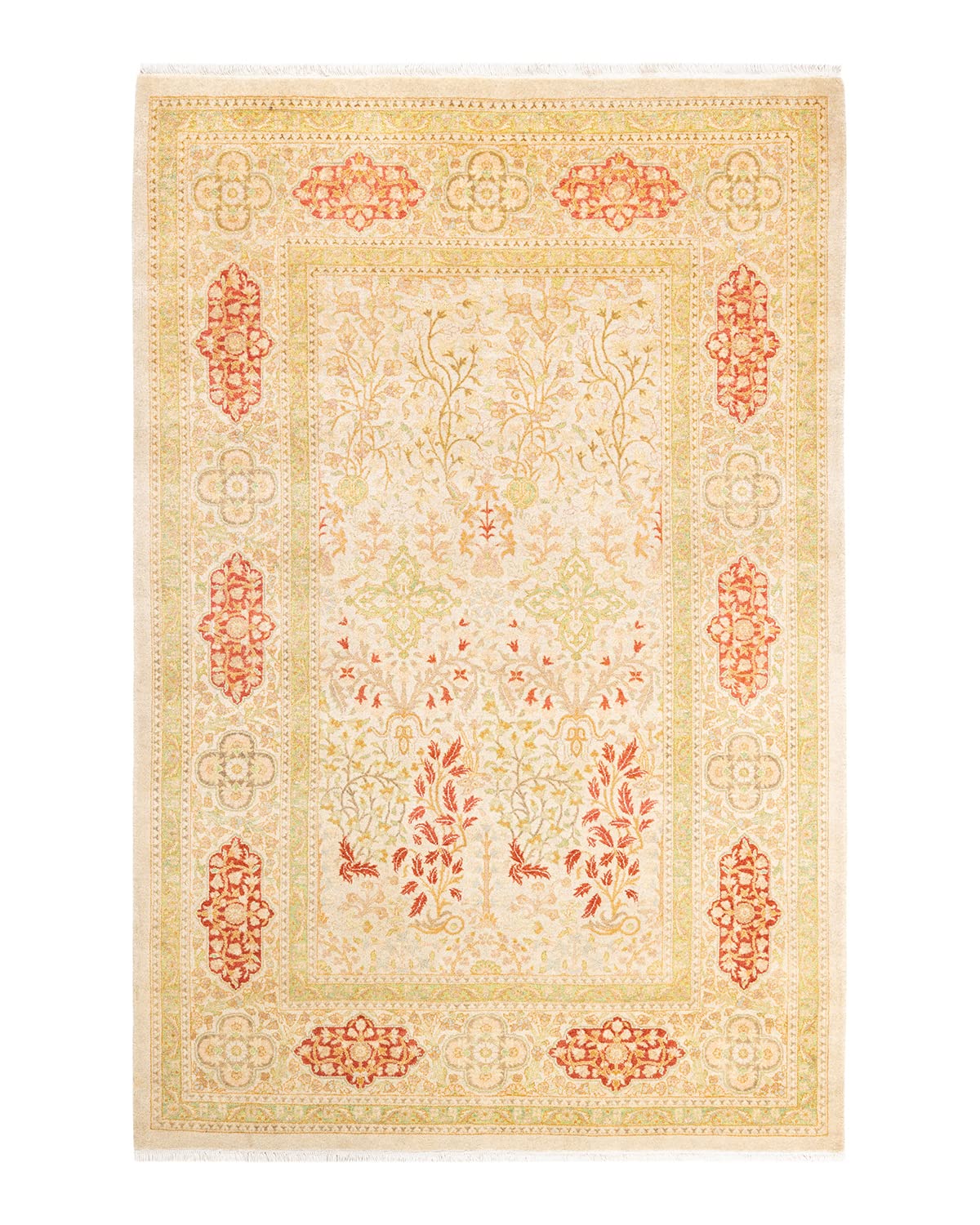 Handmade Wool Oriental Mogul Ivory 4x6 Area Rug - Traditional Hand-Knotted One-of-a-Kind Design for Living Room, Bedroom & Dining Room Decor