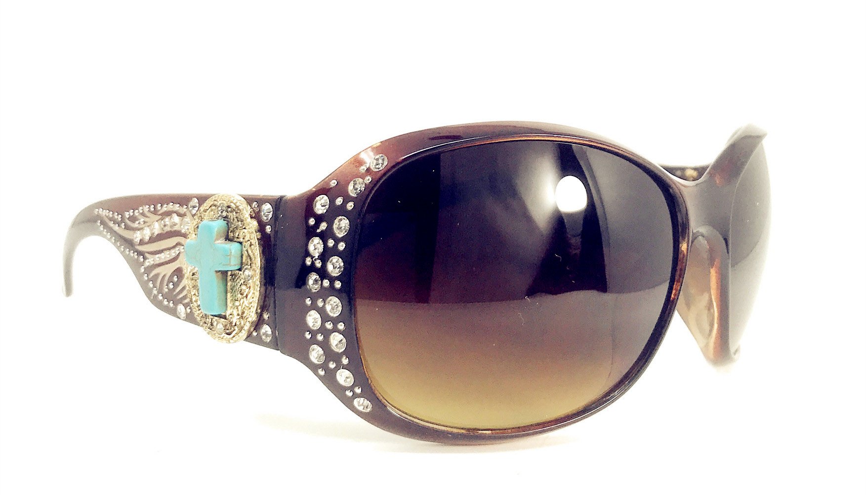 Texas West Women's Rhinestone Bling Sunglasses - UV 400 Protection Polarized PC Lens - Multi Concho Design for Outdoor, Beach & Fashion Accessories