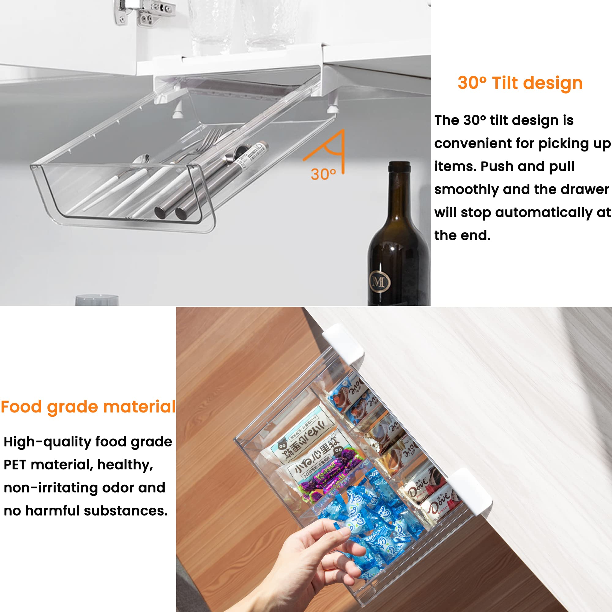 Under Shelf Pull Out Drawer Organizer - Removable Divider, Hanging Storage Basket for Kitchen Pantry & Closet | Easy Install Durable BPA-Free Cabinet Accessories | Perfect for Spice Racks, Bathroom Supplies & Office Organization