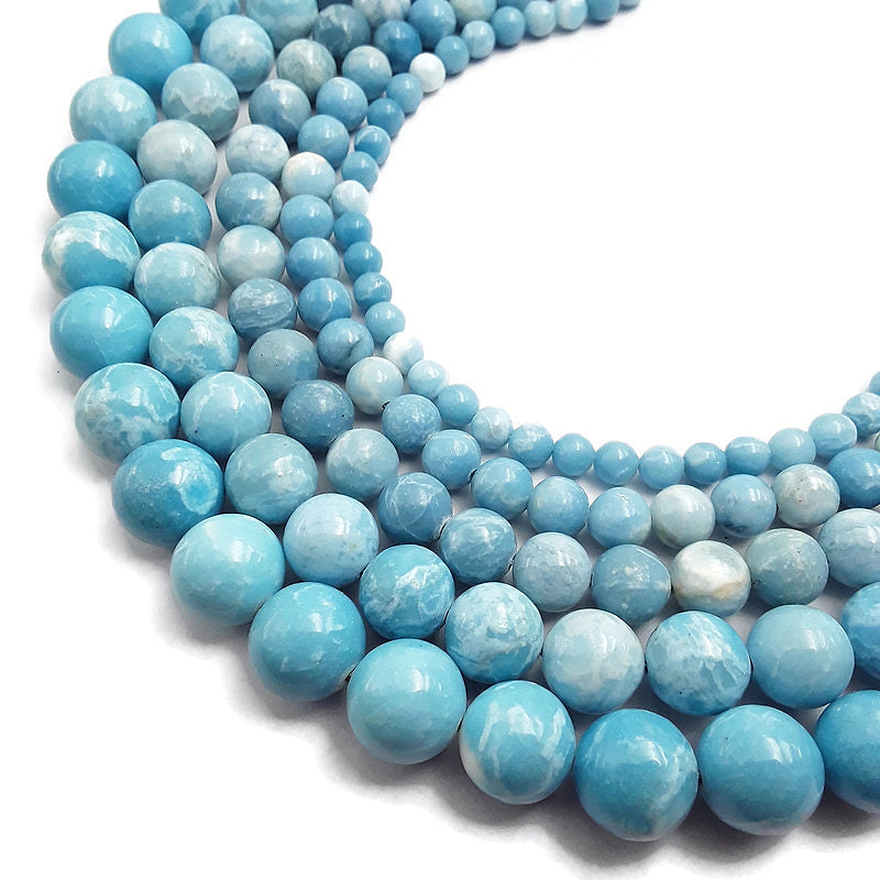 Larimar Quartz Smooth Round Beads - 6mm, 8mm, 10mm, 12mm, 14mm, 15.5 Strand - Natural Blue Gemstone Beads for Jewelry Making, DIY Bracelets, Necklaces & Craft Projects