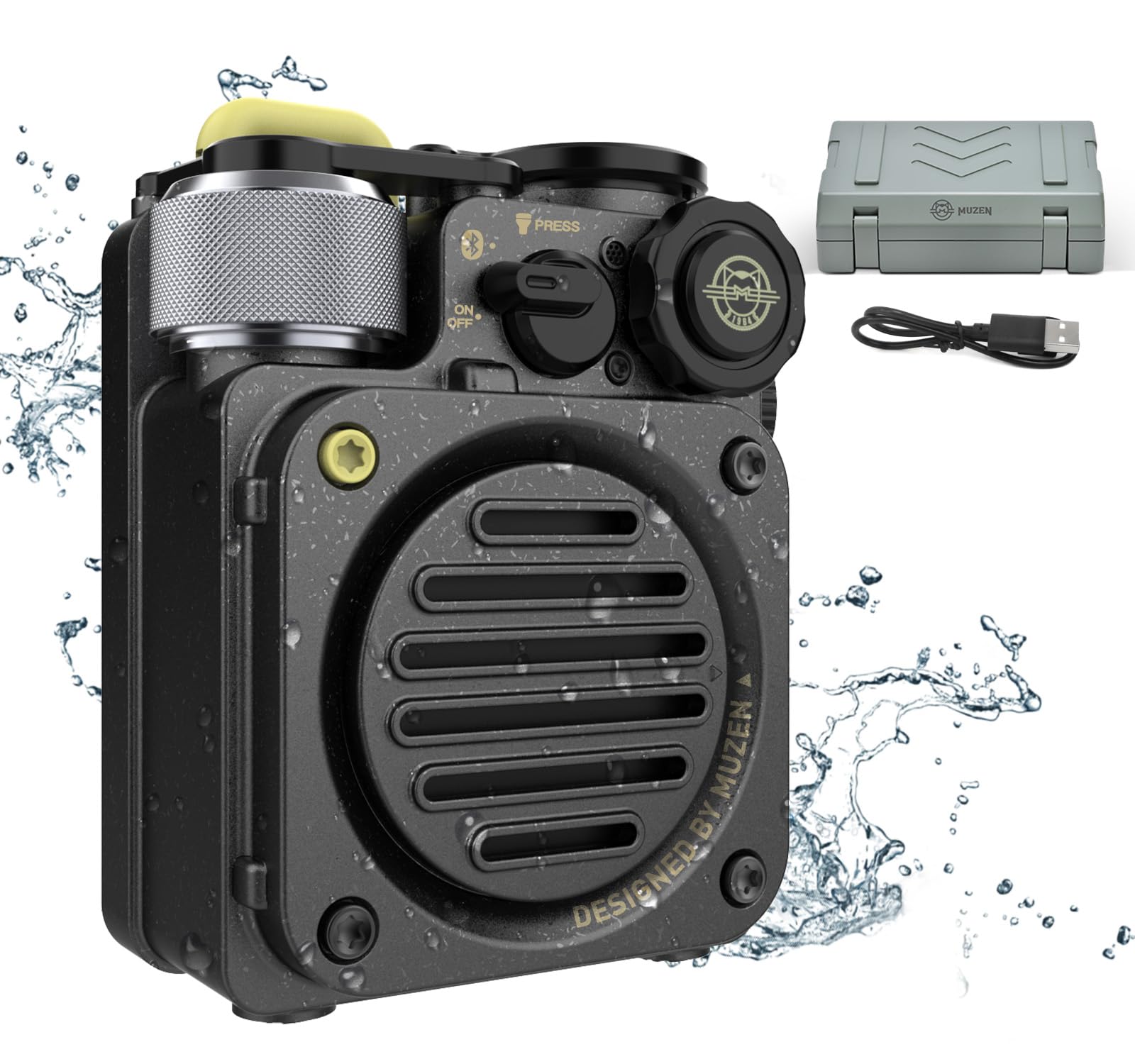 Muzen Wild Mini Portable Bluetooth Speaker - IPX5 Waterproof, Rugged Metal Design with Flashlight, Crystal Clear Stereo Sound for Outdoor Adventures, Camping, Hiking & Travel | Perfect for Beach, Backpacking & Pool Parties
