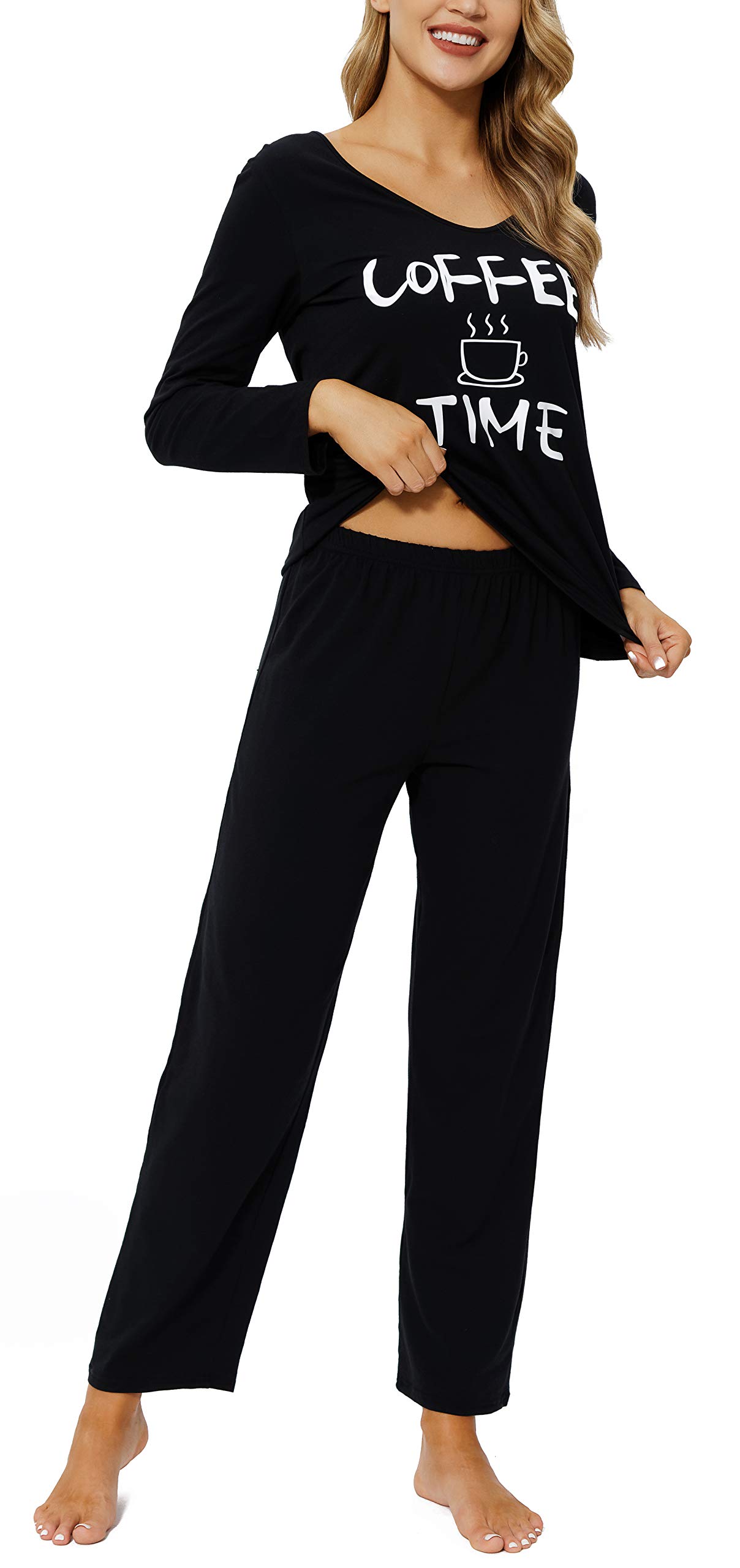 Chamllymers Women's Cotton Pajama Sets - V-Neck Long Sleeve Sleepwear (Sizes S-3XL) for Cozy Nights & Relaxing Weekends