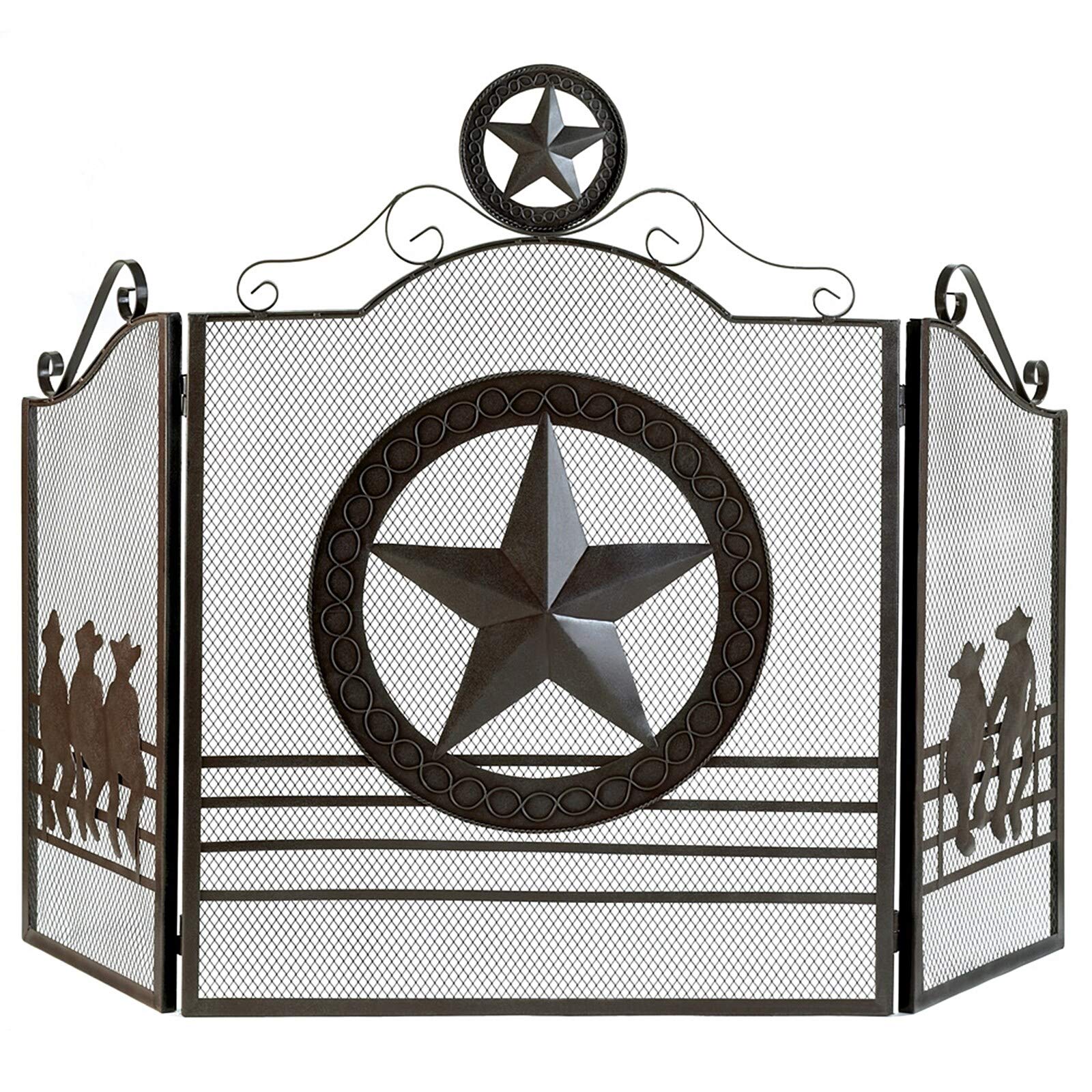 Texas Style Wrought Iron Fireplace Screen - Heavy Duty Spark Guard for Indoor & Outdoor Fire Pits, Wood Burning Stoves - Rust-Resistant Decorative Hearth Protection (Perfect for Living Rooms, Patios & Cabins)