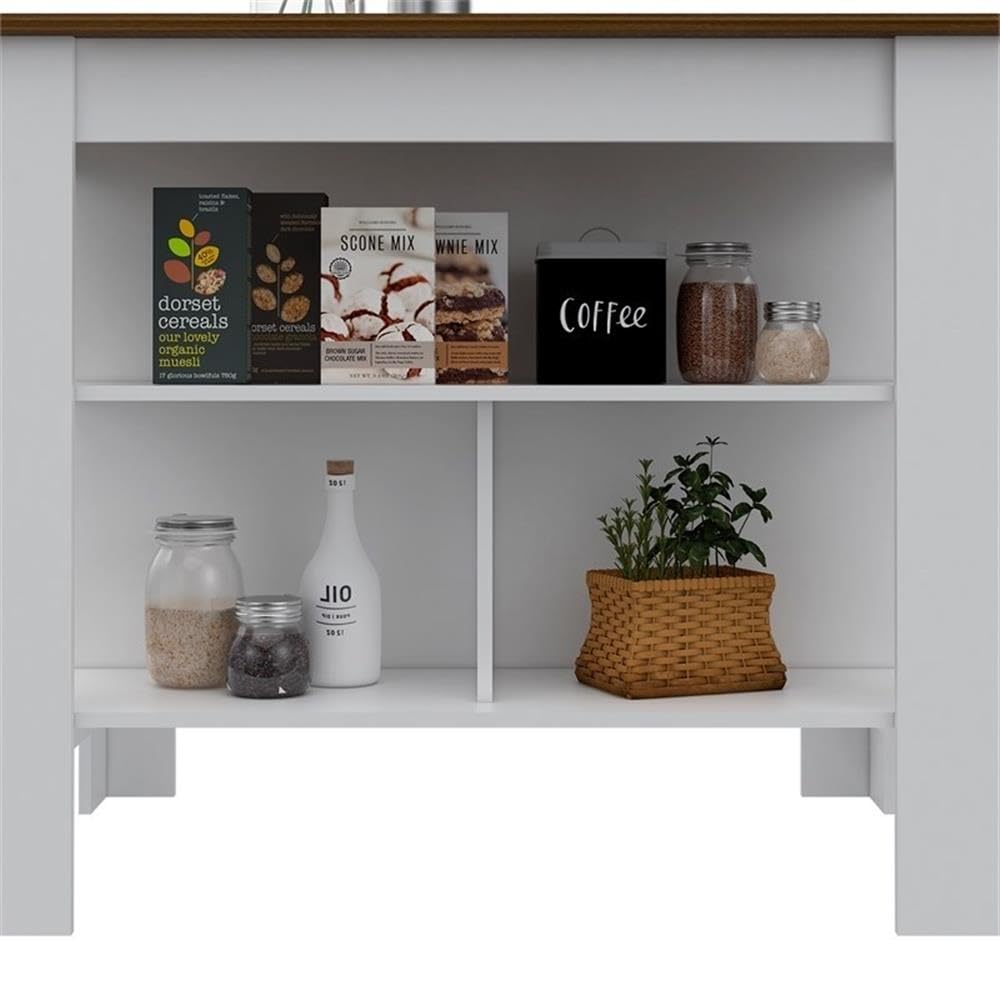 Modern Engineered Wood Kitchen Island with Storage - White/Walnut Finish | Stylish Breakfast Bar & Prep Station for Small Kitchens | Durable Countertop for Cooking & Entertaining