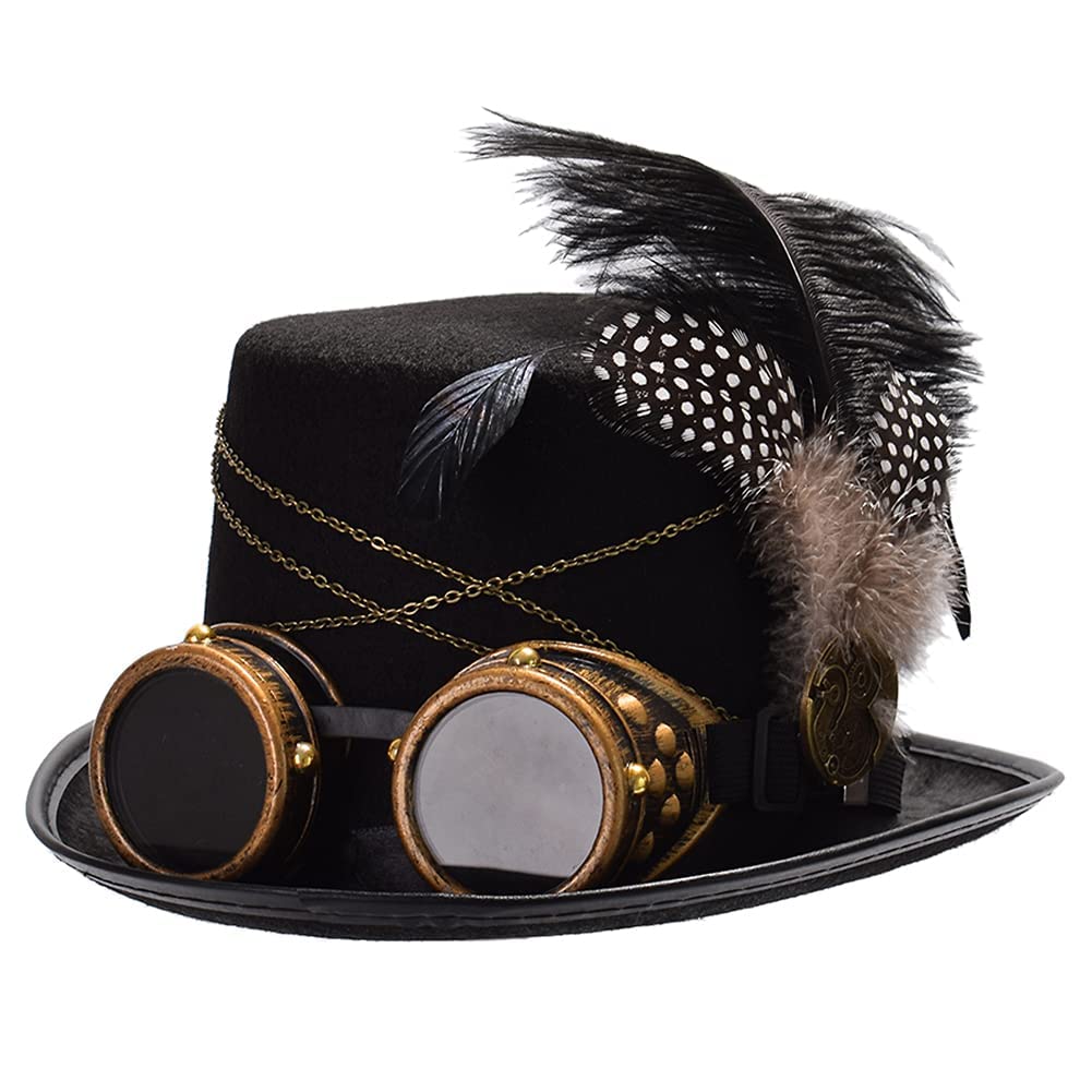 GRACEART Steampunk Top Hat with Goggles - Vintage Victorian Style Unisex Costume Accessory for Women & Men | Perfect for Cosplay, Halloween, Themed Parties & Gothic Fashion