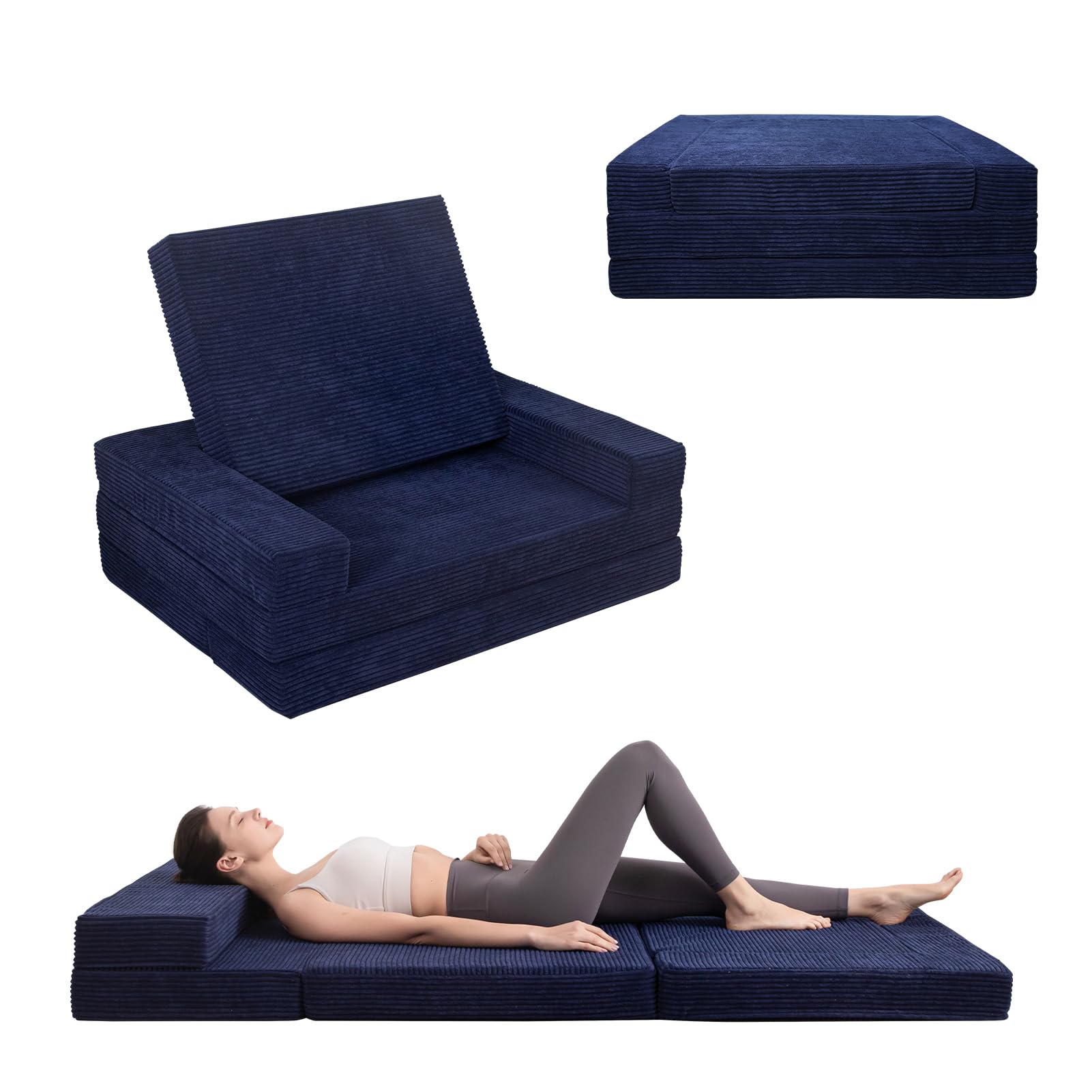 MAXYOYO Multifunctional Folding Sofa Bed - Convertible Sleeper Sofa, Portable Floor Couch & Futon Mattress for Small Spaces, Guest Rooms & Apartments - Navy Blue | Perfect for Overnight Guests, Studio Living & Lounge Areas