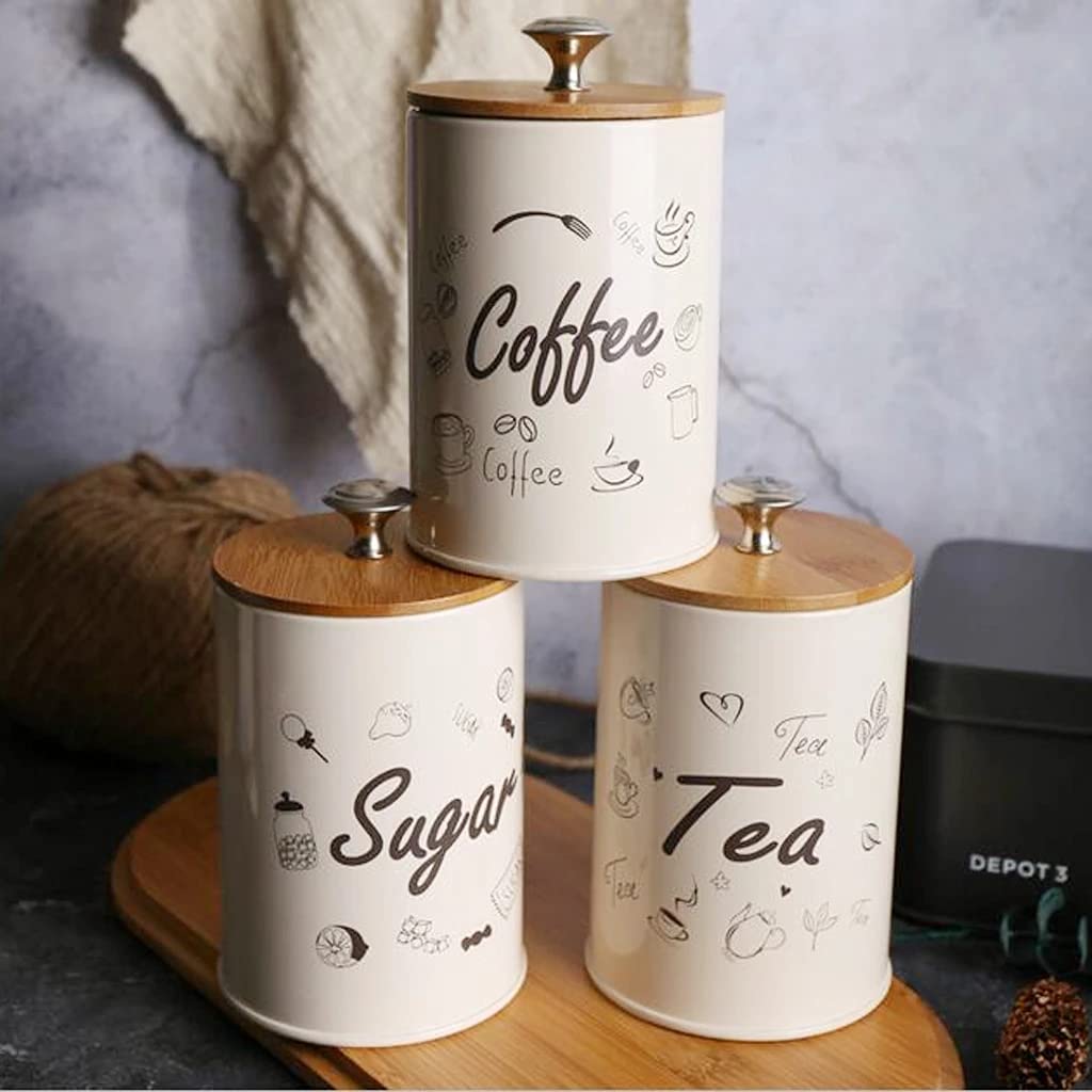 3-Piece Kitchen Storage Jars Set - 1L Airtight Metal Canisters for Sugar, Coffee, Tea & Candy - Rustproof Home Kitchen Organizer for Pantry, Countertop & Cabinet Storage