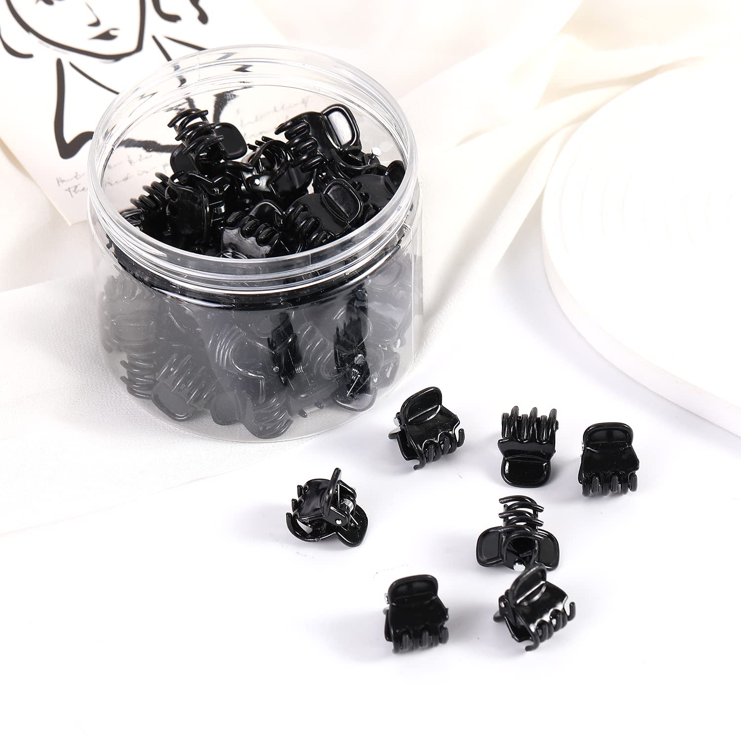 Mini Hair Claw Clips for Women - 48pcs Small 0.59 Inch Hair Clamps - Black Hair Accessories for Ponytail, Bun & Updo Hairstyles - Perfect for Home, Office & Travel
