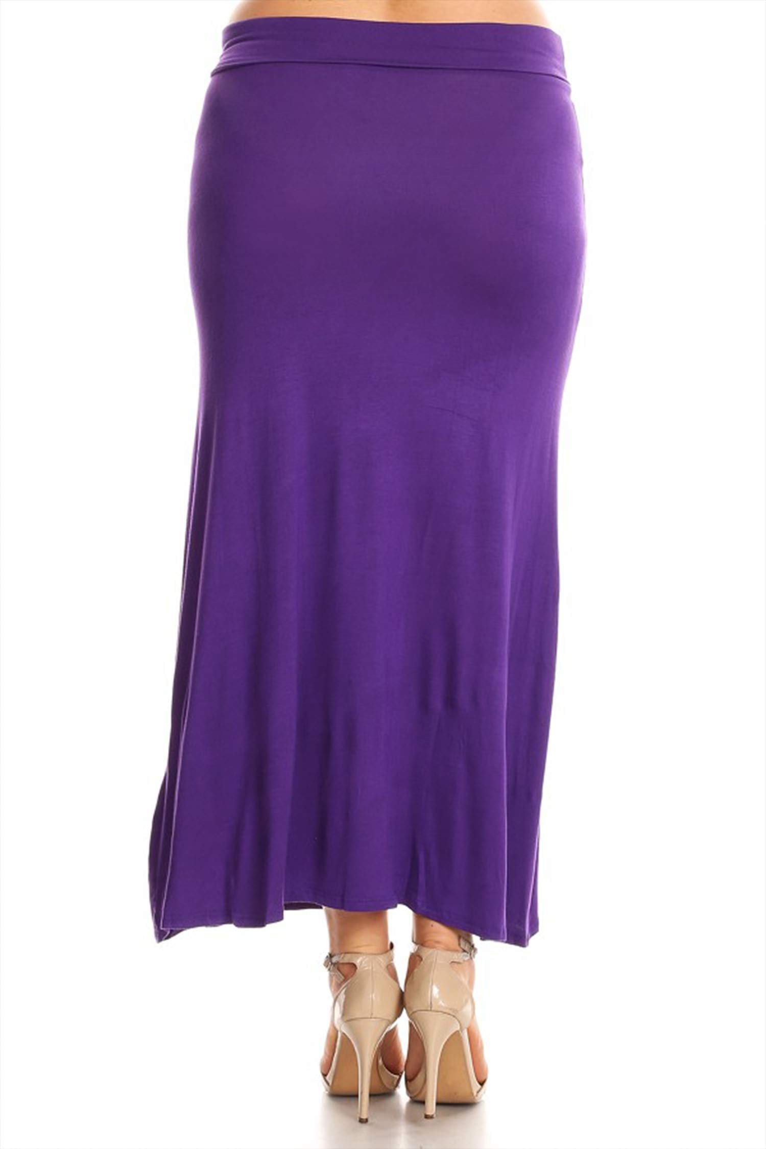 Plus Size High Waist Flare Maxi Skirt - Solid Print Casual Office Work Skirt - Made in USA - Eggplant Purple 2XL - Perfect for Work, Church & Special Occasions