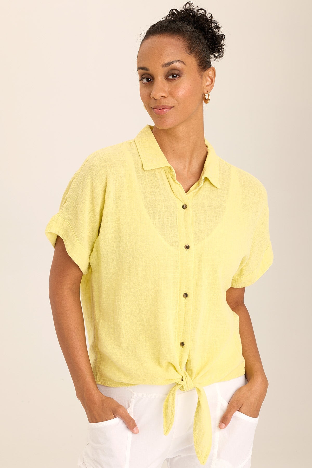 Gauze Teagan Tie Top Women's Casual Blouse - Perfect for Summer Outfits, Beach Wear & Boho Style