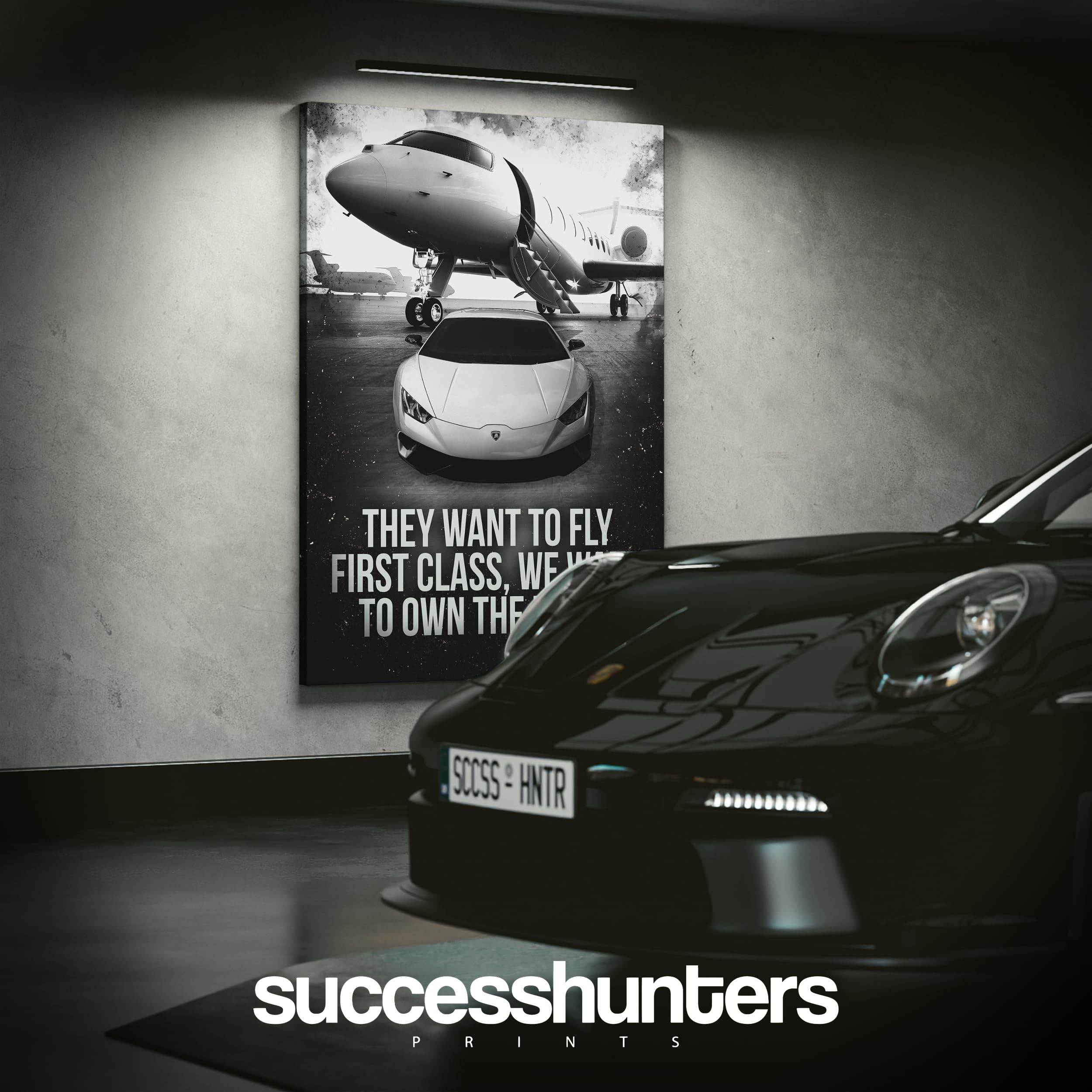 Motivational Wall Art Poster for Office & Home - Inspirational Quote Decor for Lamborghini & Private Jet Enthusiasts (40x30 Inches) - Perfect for Man Cave, Office Decor & Automotive Lover's Gift
