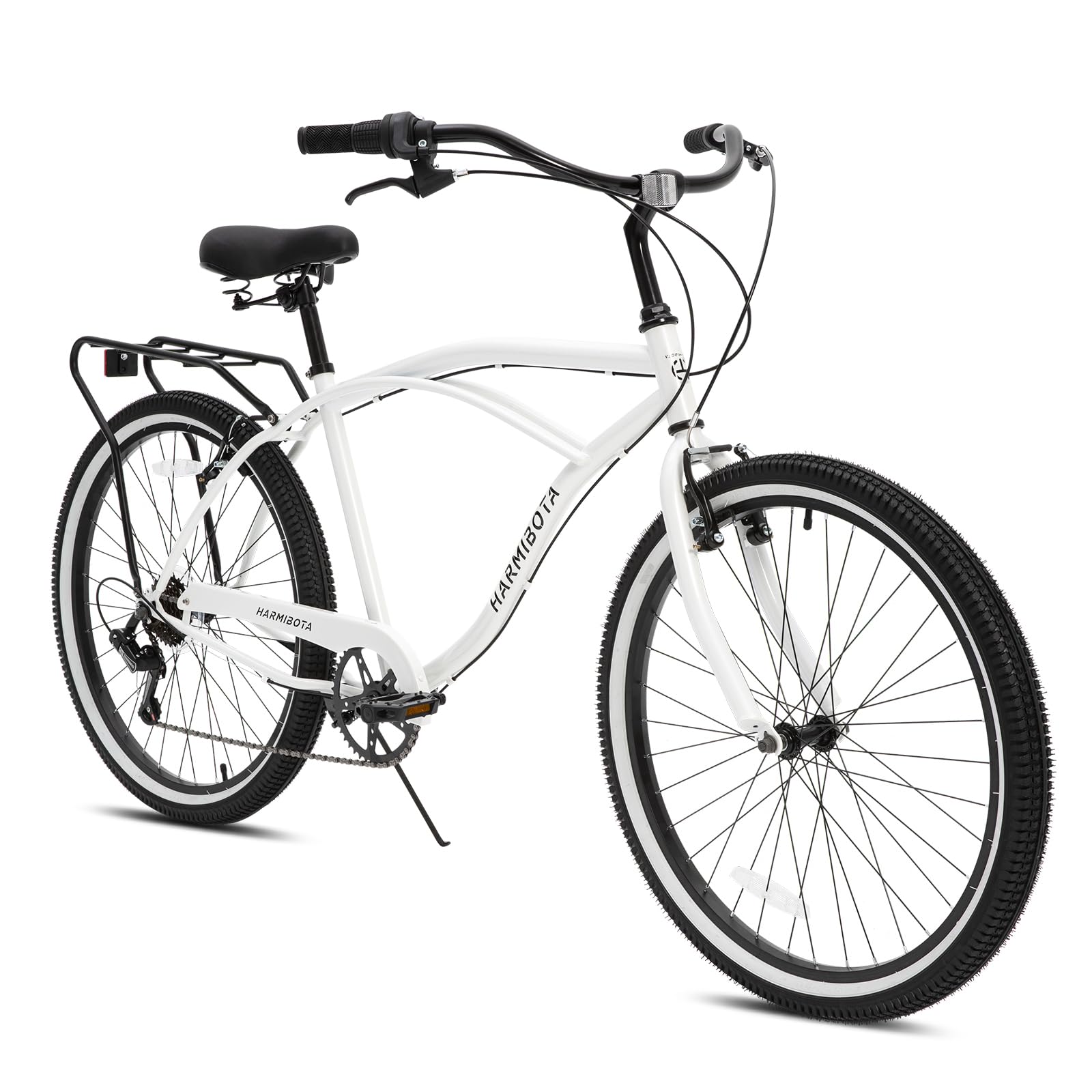 26 Inch 7-Speed Adult Beach Cruiser Bike for Men - Hybrid Bicycle with Stable Ride for Riders 5' to 7' - Perfect for Coastal Rides, City Commuting & Leisure Cycling (Black)