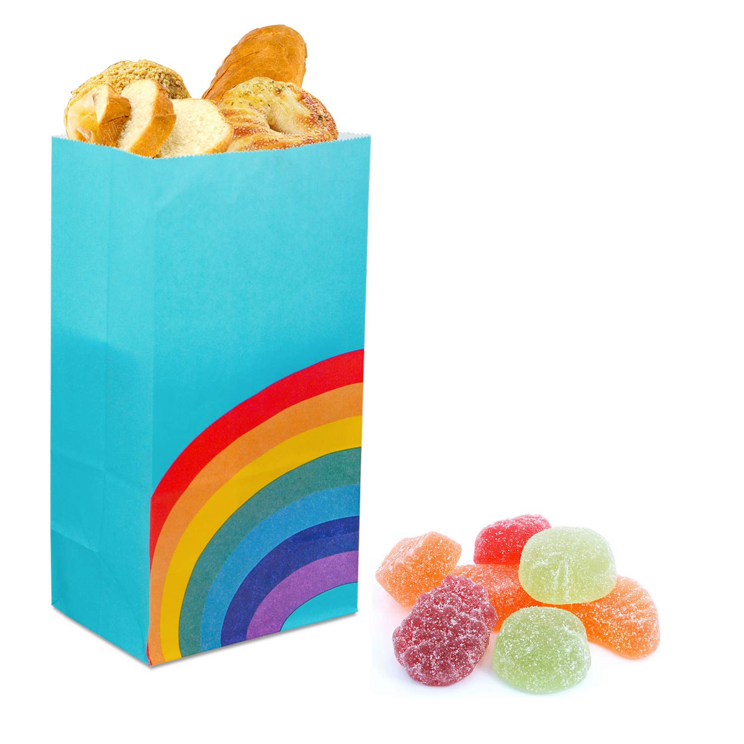 Gintan 40-Pack Rainbow Paper Gift Bags for Candy with Stickers - Perfect for Kids Birthday Parties, Baby Showers & Holiday Celebrations