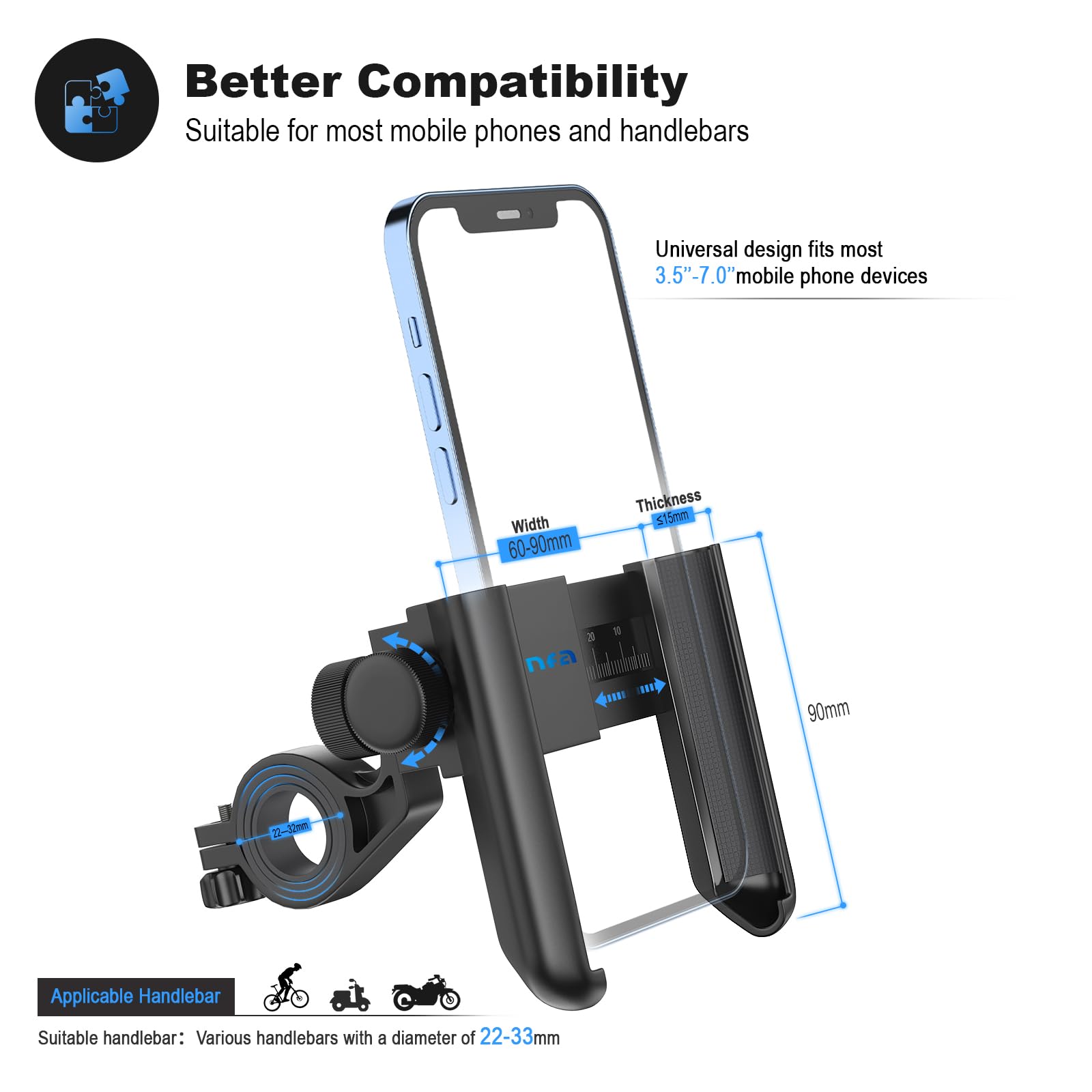 360° Rotatable Bike Phone Mount for Smartphones 3.5-7