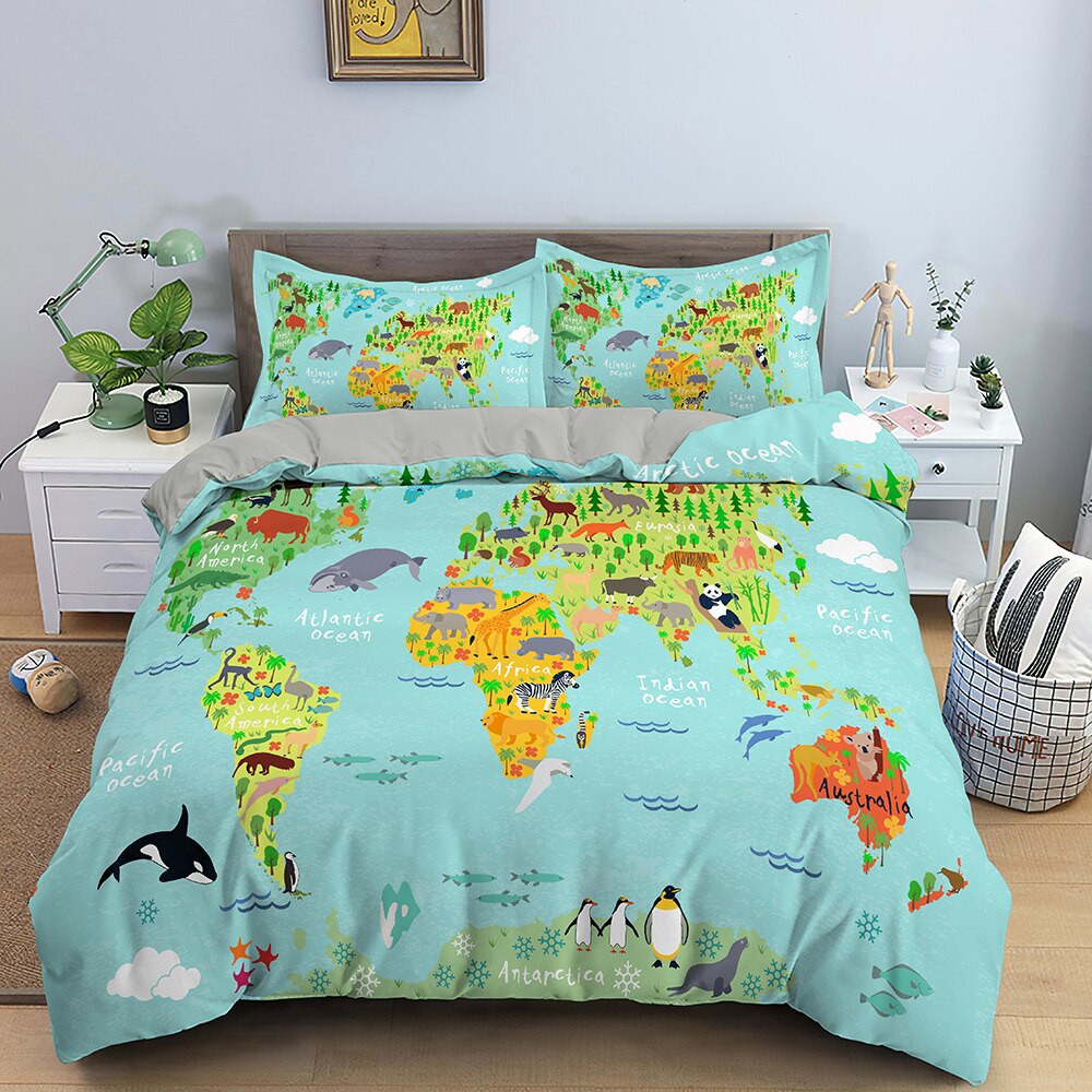 World Map Bedding Set - Premium Cartography Print Duvet Cover & Pillowcases | Perfect for Travel Lovers, Geography Enthusiasts & Adventure-Themed Bedrooms