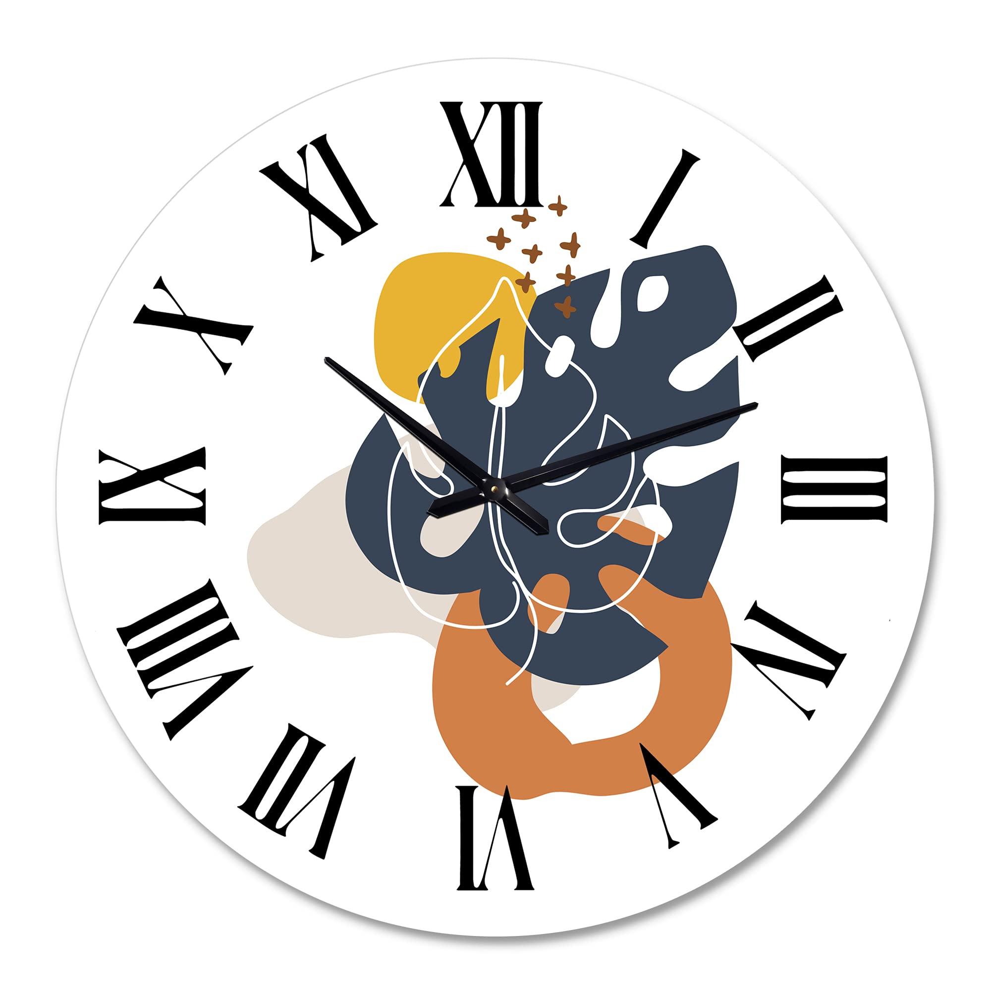 DesignQ Modern Abstract Flowers Wall Clock - Minimalist Floral & Botanical Large Wall Decor for Living Room, Bedroom & Office | Silent Non-Ticking Home Decoration