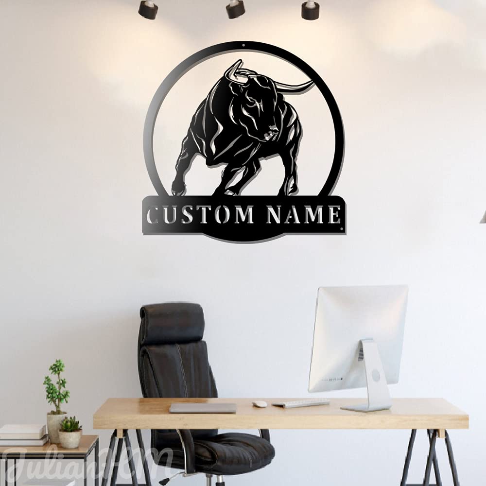 Custom Bull Metal Wall Decor with LED Lights - Personalized Ranch Sign for Home & Bar Decor (24x24 Inches) - Perfect for Western Themed Rooms, Man Caves & Cowboy Gifts