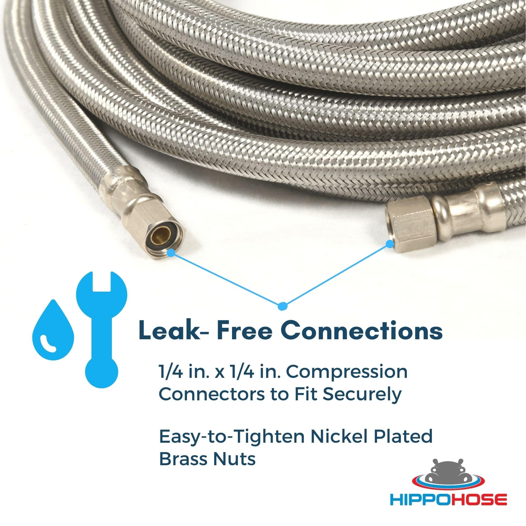 Universal Refrigerator Icemaker Hose (10 FT) - Stainless Steel Water Supply Line with ¼