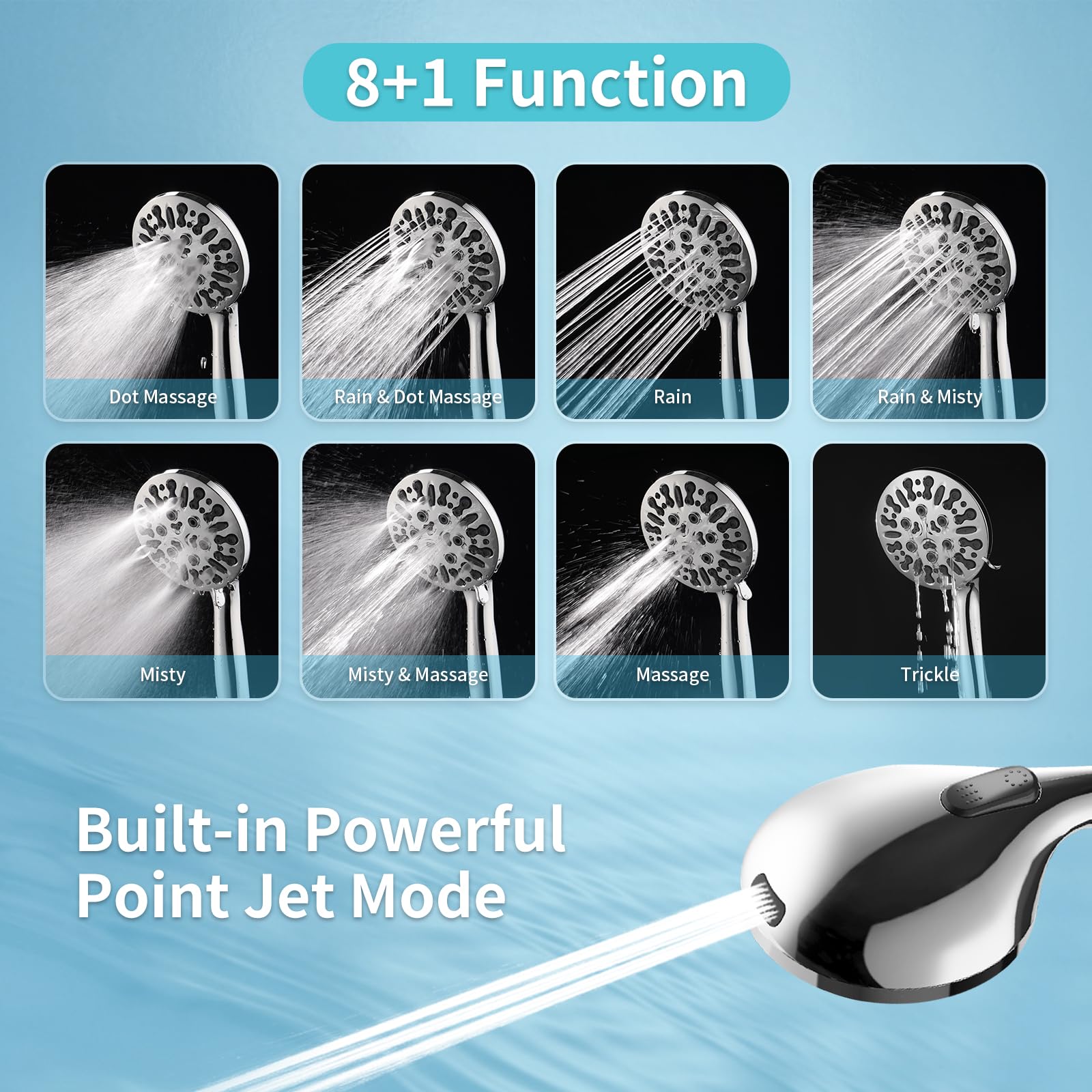 EAARSUO Dual Shower Head Combo - High Pressure Rainfall & Handheld Shower Head with 9 Spray Modes, Adjustable Bendable Bar & Waterfall Showerhead (Chrome) - Perfect for Bathroom, Spa, and Relaxation