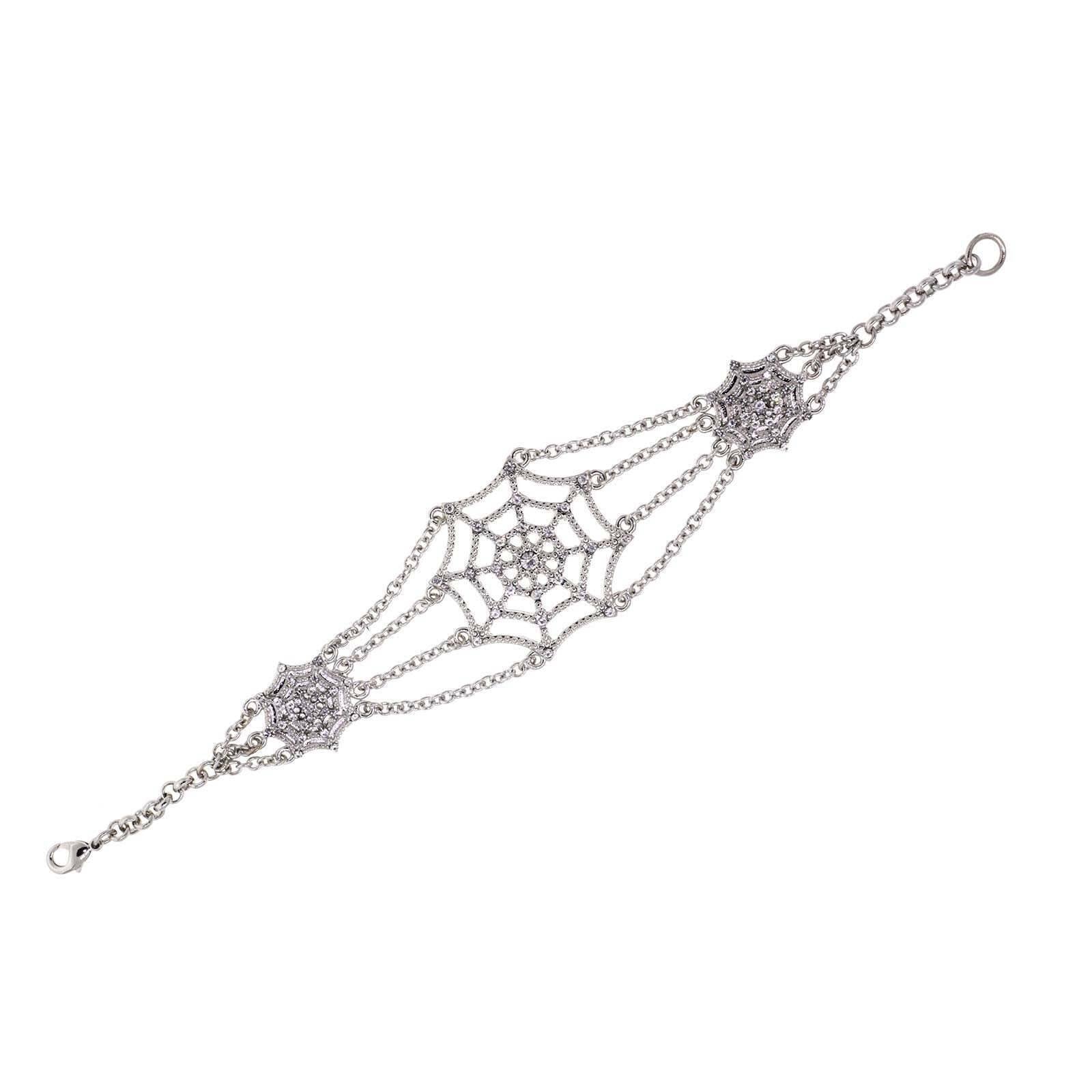 1928 Vintage Crystal Spider Web Chain Bracelet for Women - Elegant Gothic Jewelry for Halloween, Parties & Special Occasions