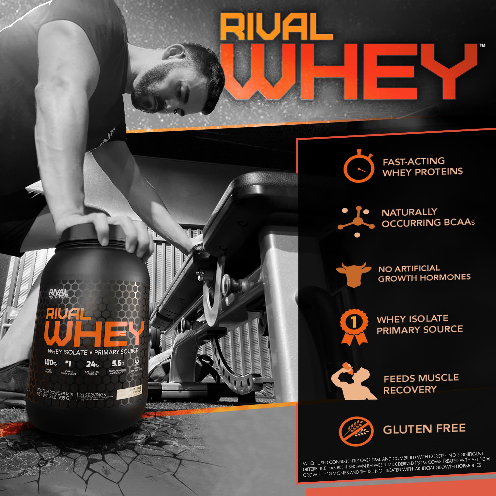 RIVAL NUTRITION Rival Whey Protein Powder - Cookies & Cream Flavor, 5lbs (2.27kg) for Muscle Recovery & Post-Workout Shakes | Gym, Fitness & Bodybuilding Supplement