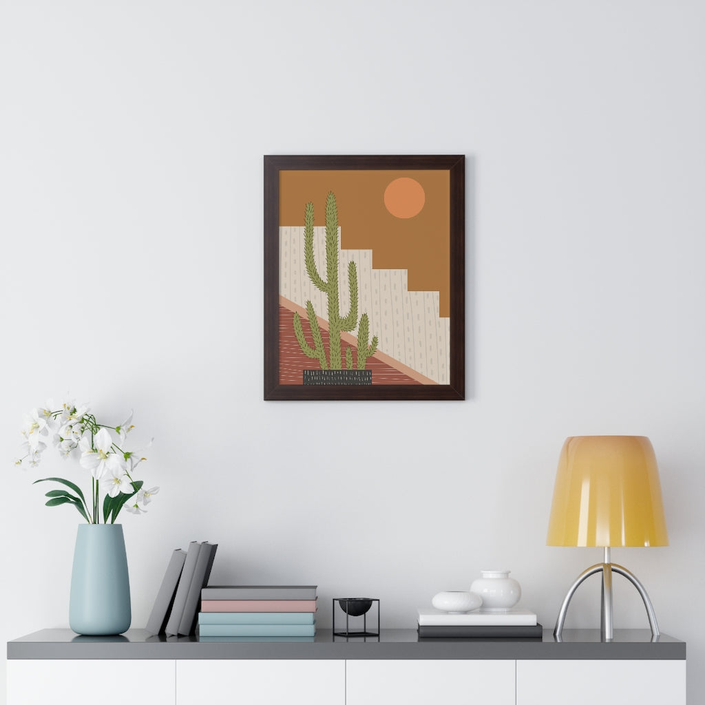 Modern Cactus Art Framed Vertical Poster - Desert Plant Wall Decor for Living Room, Bedroom & Office - Perfect for Boho Home Decor & Housewarming Gifts