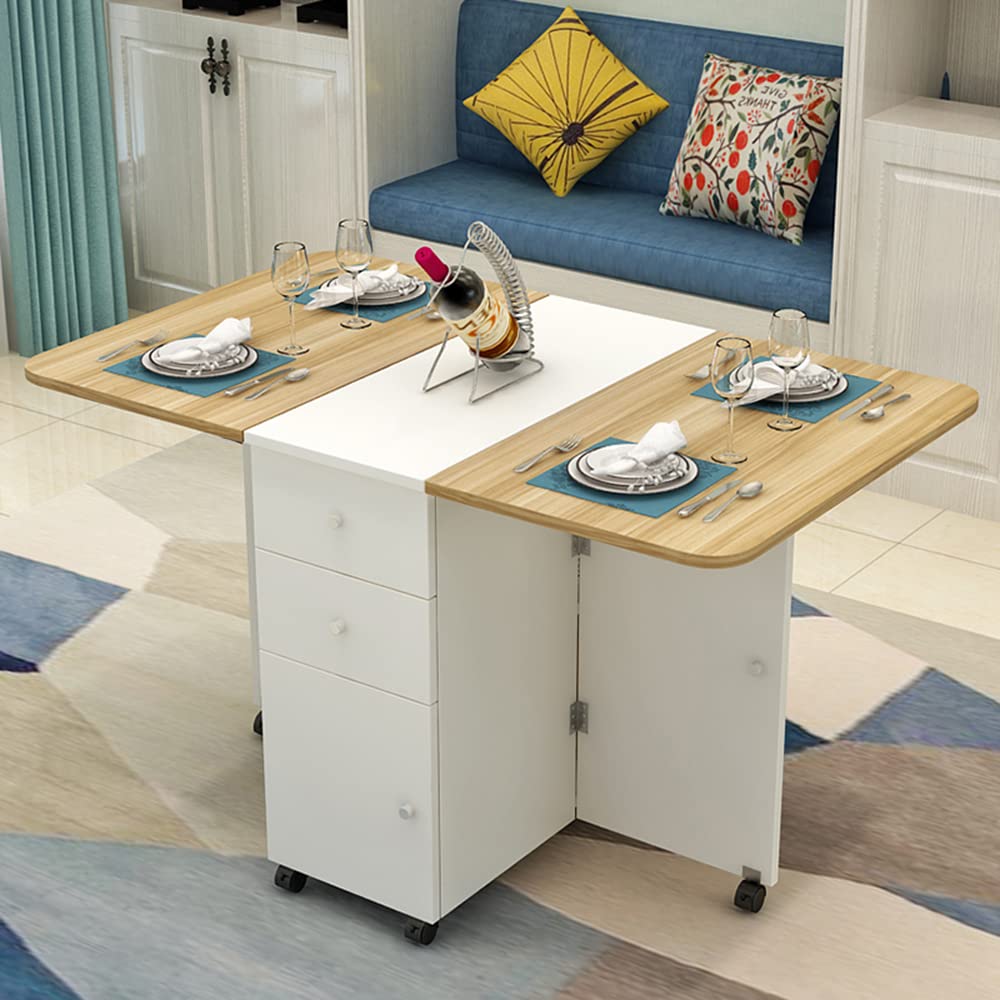 Modern Wood Pedestal Dining Table with Drop Leaf - Foldable Multifunctional Kitchen Table (59.1
