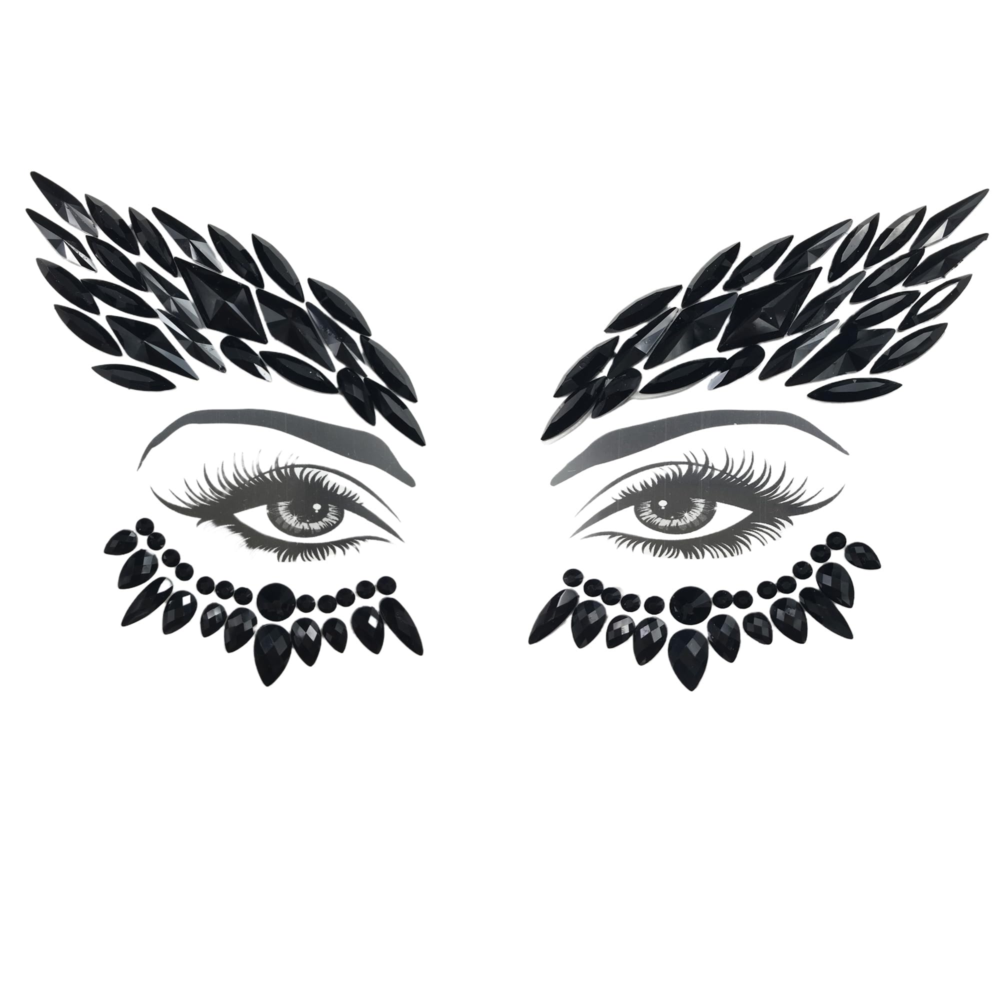 Black Face Jewels Tattoo Eye Stickers - Self-Adhesive Body Gems for Halloween, Festivals & Parties - Temporary Skin Decoration for Costumes & Special Events
