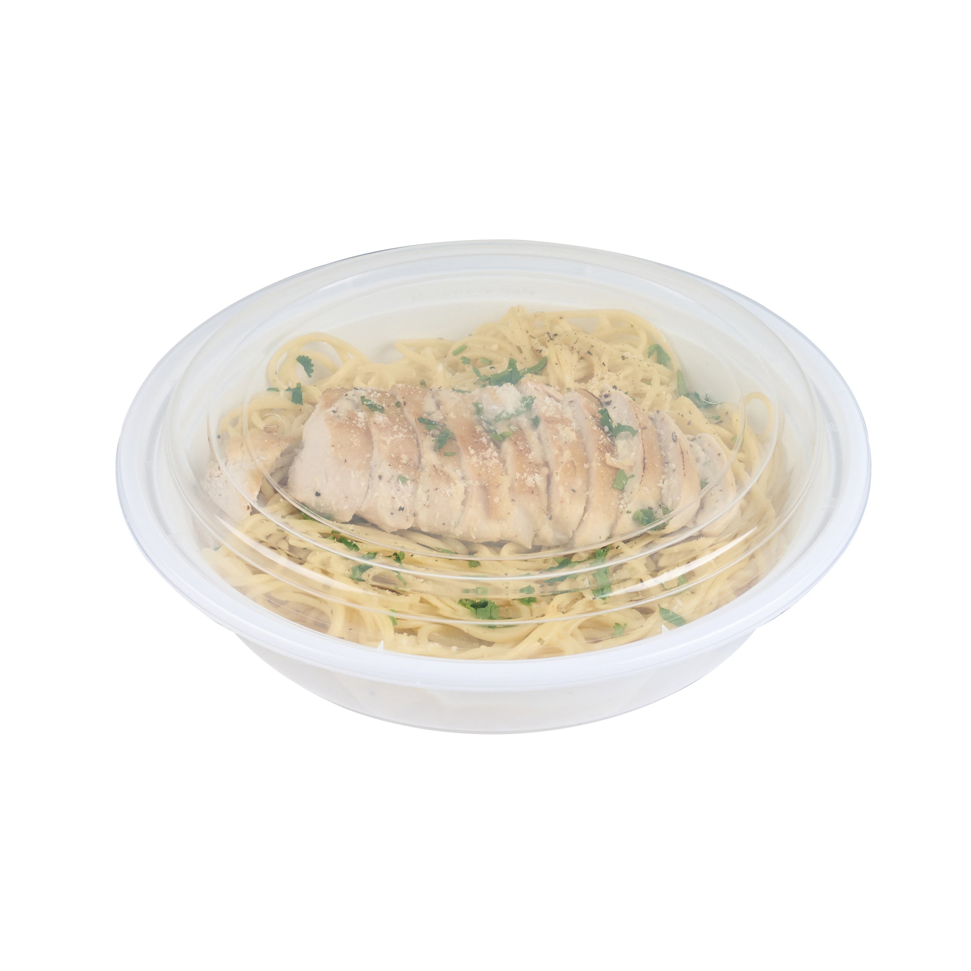 48 oz Round White Plastic Food Storage Containers with Clear Lids - Microwave Safe, 9x9x1.75 Inches - 50 Pack Bulk Disposable Takeout Containers for Restaurants, Catering & Meal Prep