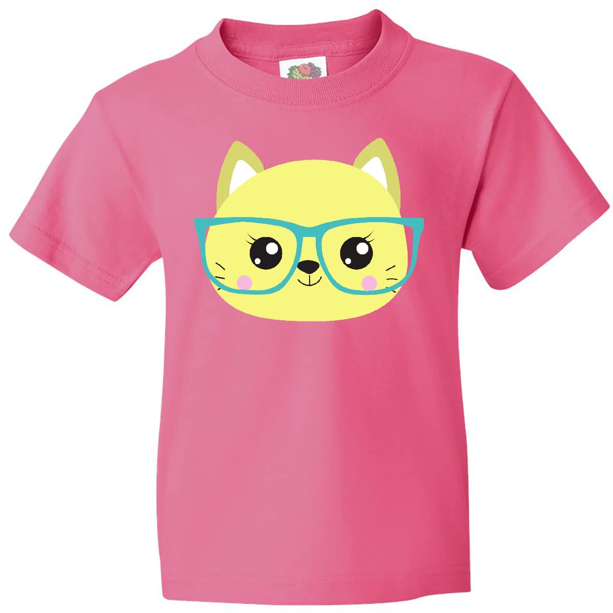 Inktastic Hipster Cat with Glasses - Cute Kitten Graphic Youth T-Shirt for Boys & Girls - Perfect for School, Casual Wear & Cat Lovers Gifts