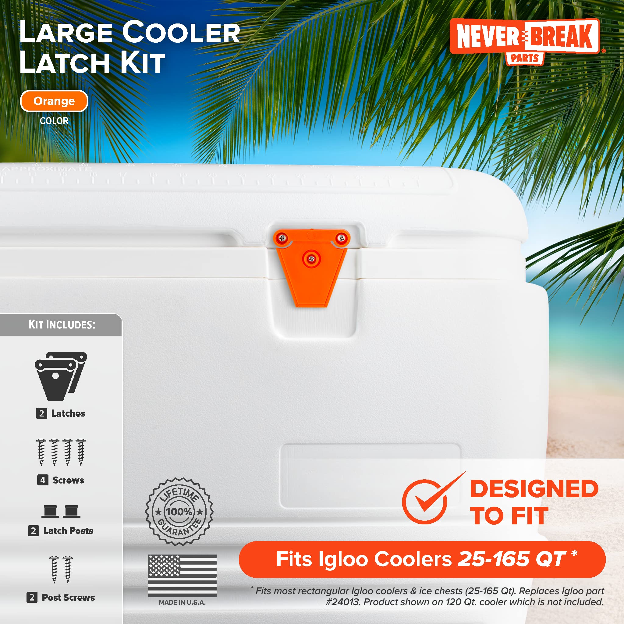 NeverBreak Parts - 2 Pack High Strength Igloo Cooler Replacement Latches with Posts and Screws | Durable Ice Chest Repair Kit for Outdoor Camping, Fishing, and Picnics