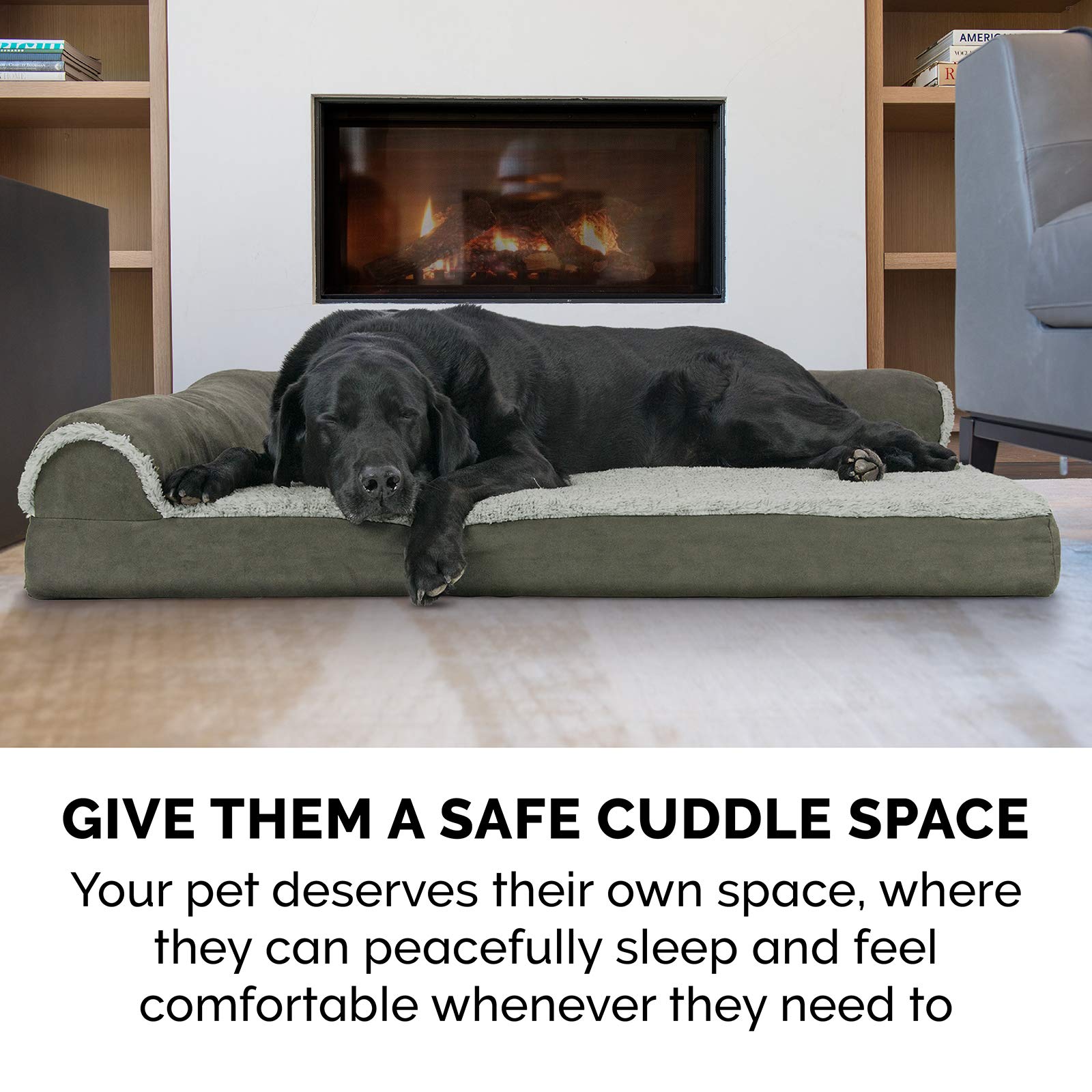 Furhaven Orthopedic Dog Bed for Large Dogs - Washable Cover & Bolsters - Plush Faux Fur & Suede - Perfect for Living Room or Bedroom