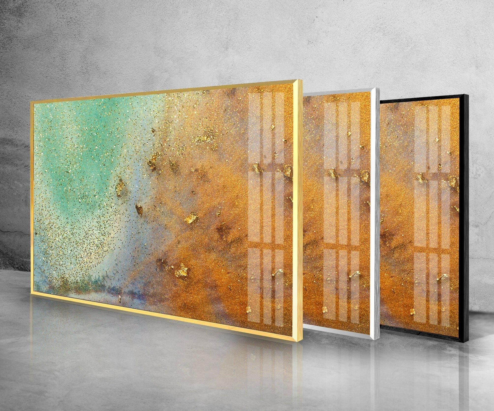 Pale Green Alcohol Ink Marble Glass Wall Art - Handmade Abstract Home Decor for Living Room, Bedroom & Office