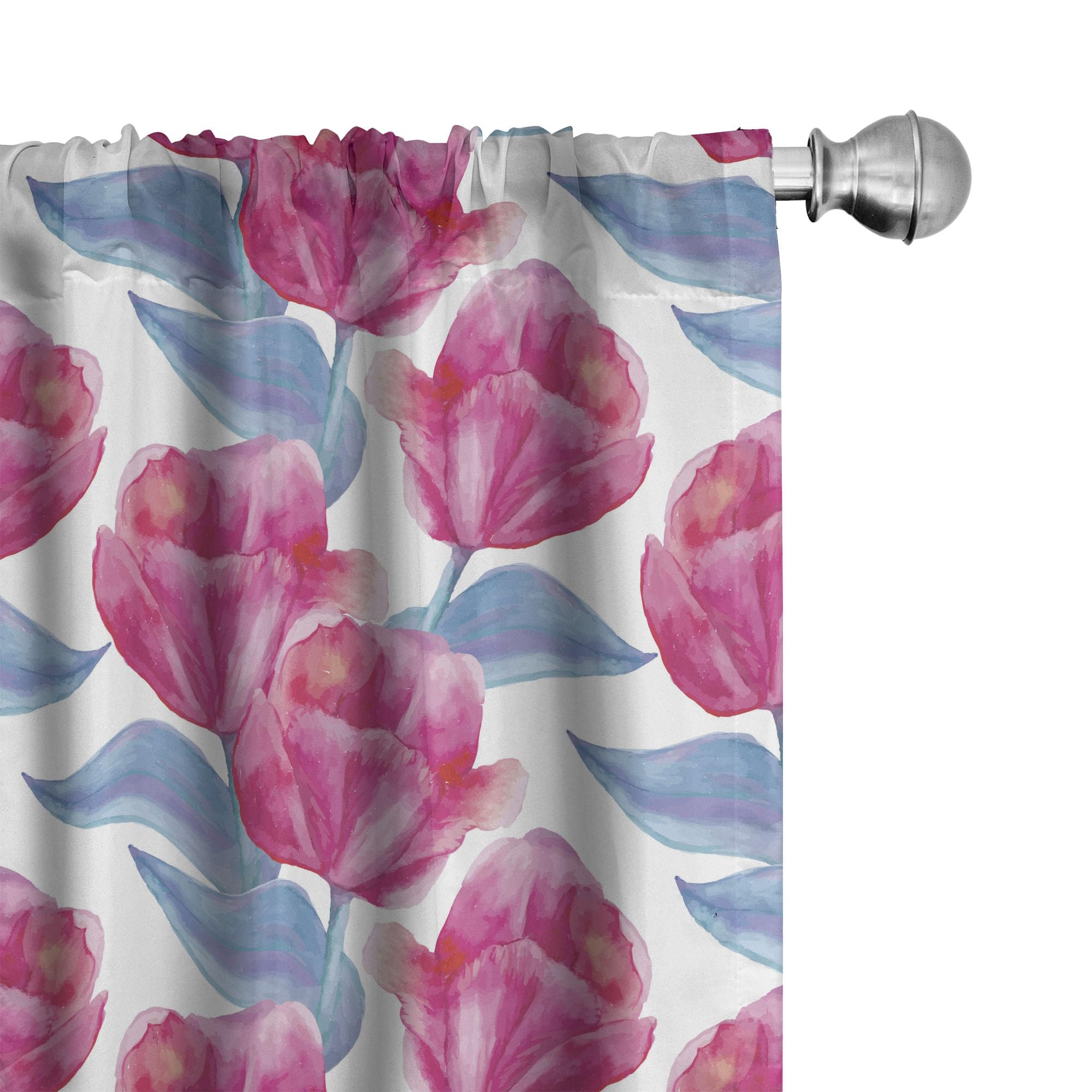 Ambesonne Bohemian Floral Window Curtains - Watercolor Tulip Design, Lightweight 2-Panel Set with Rod Pocket (28