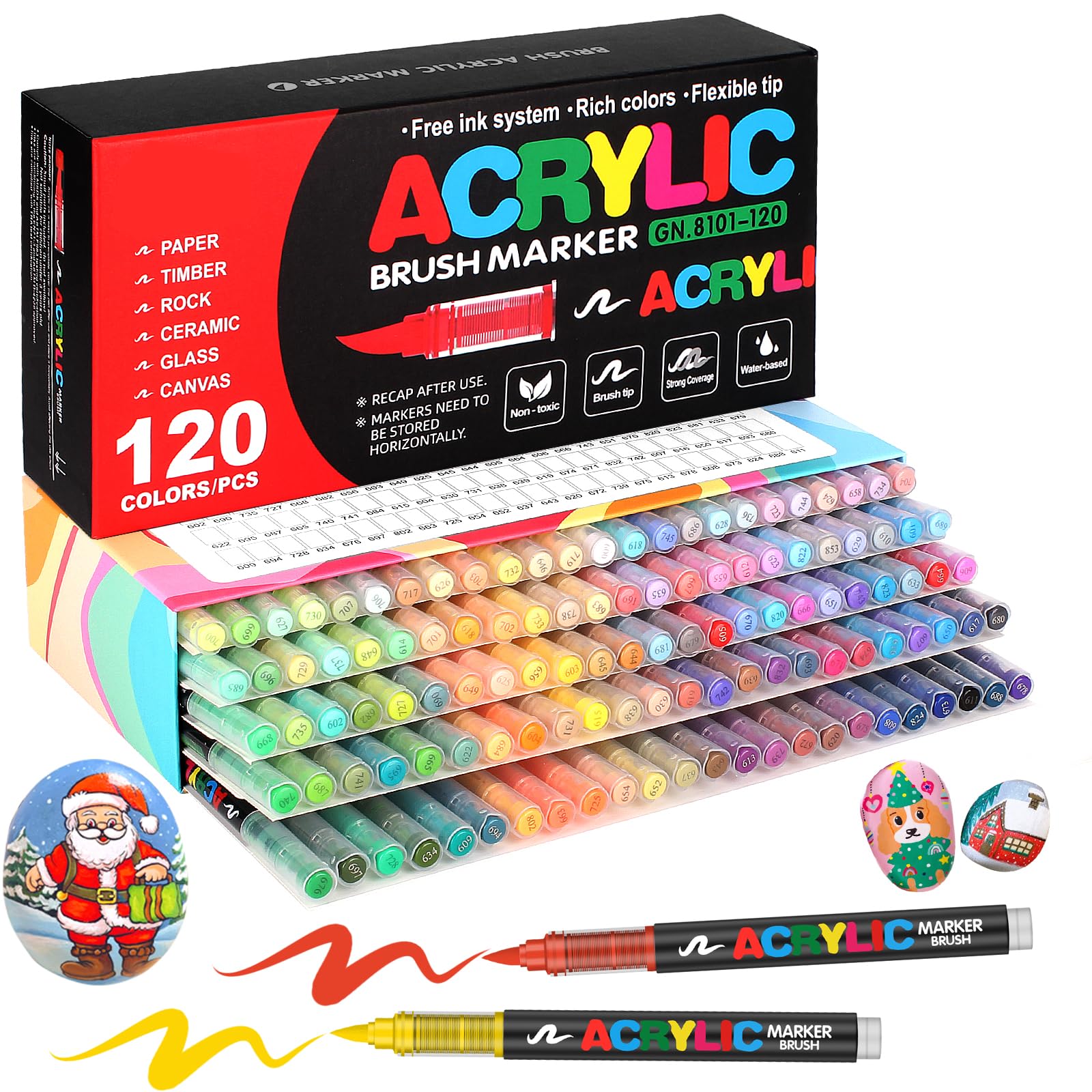 Amamao 120 Colors Acrylic Paint Markers Set - Dual Tip Brush & Fine Point Pens for Wood, Stone, Canvas, Glass, Fabric, Rock Painting - Perfect for DIY Crafts, Home Decor, Scrapbooking & Art Projects