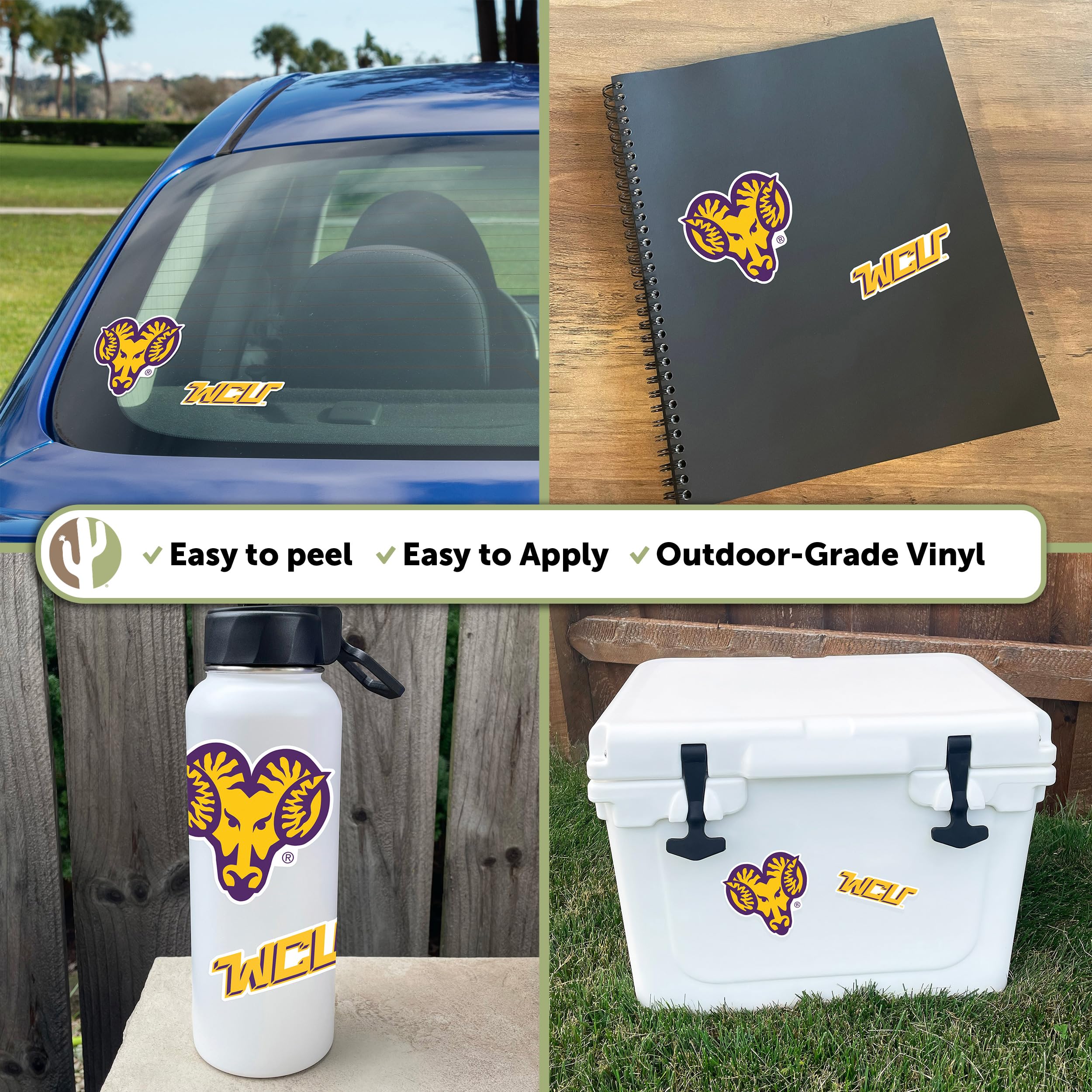 Desert Cactus West Chester University Sticker Set - Golden Rams Vinyl Decals for Laptop, Water Bottle, Car & Scrapbooking (4 Inch, Pack of 5) - Perfect for College Pride, DIY Crafts & Gift Giving