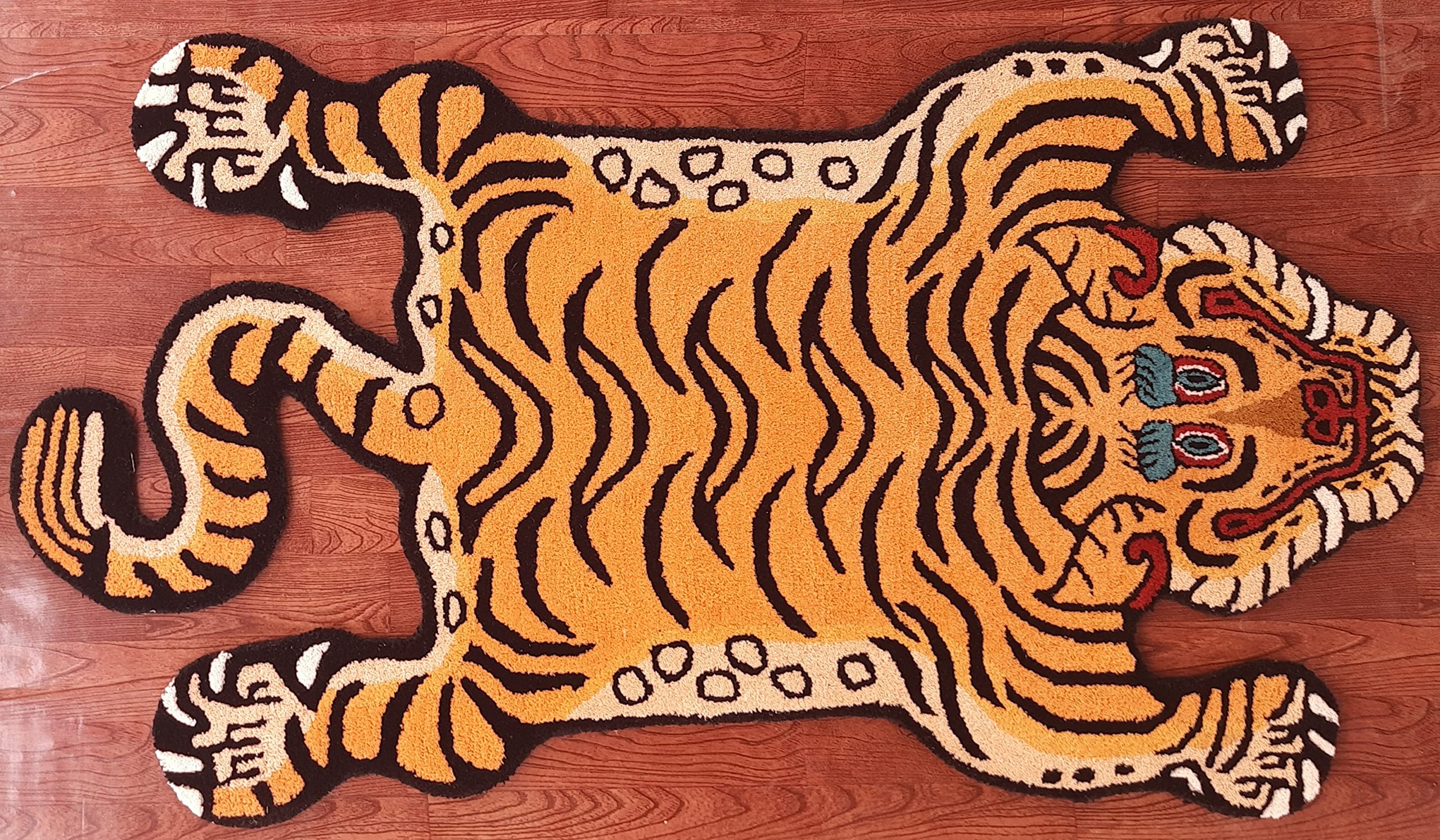 Handmade 3x5 Ft Tibetan Tiger Rug - 100% Wool Tufted Animal Carpet for Living Room, Bedroom & Home Decor - Boho Chic & Modern Style