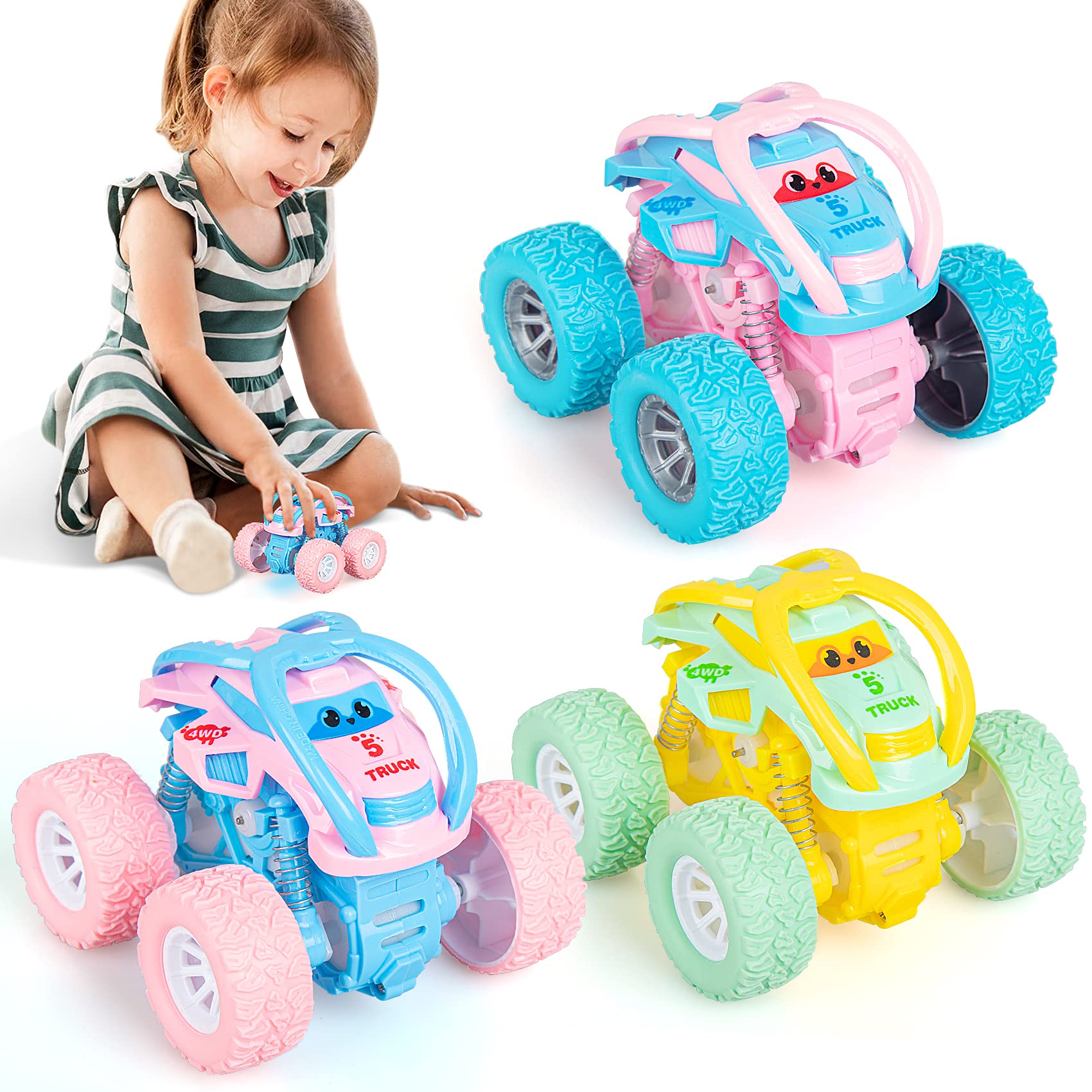 Pull Back Monster Trucks for Kids 2-6 - Toddler Car Toys for Boys & Girls - Birthday Gifts for Outdoor Play
