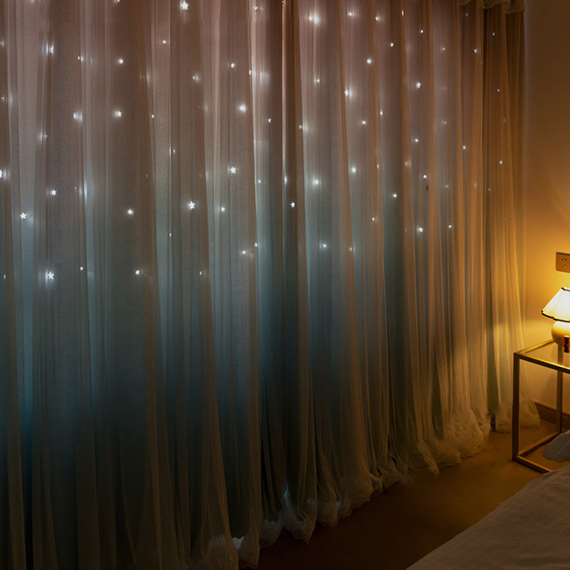 Seraphina Two Layer Hollow Stars Ombre Blackout Custom Curtains for Bedroom & Living Room - Light Blocking Window Treatment for Home Decor