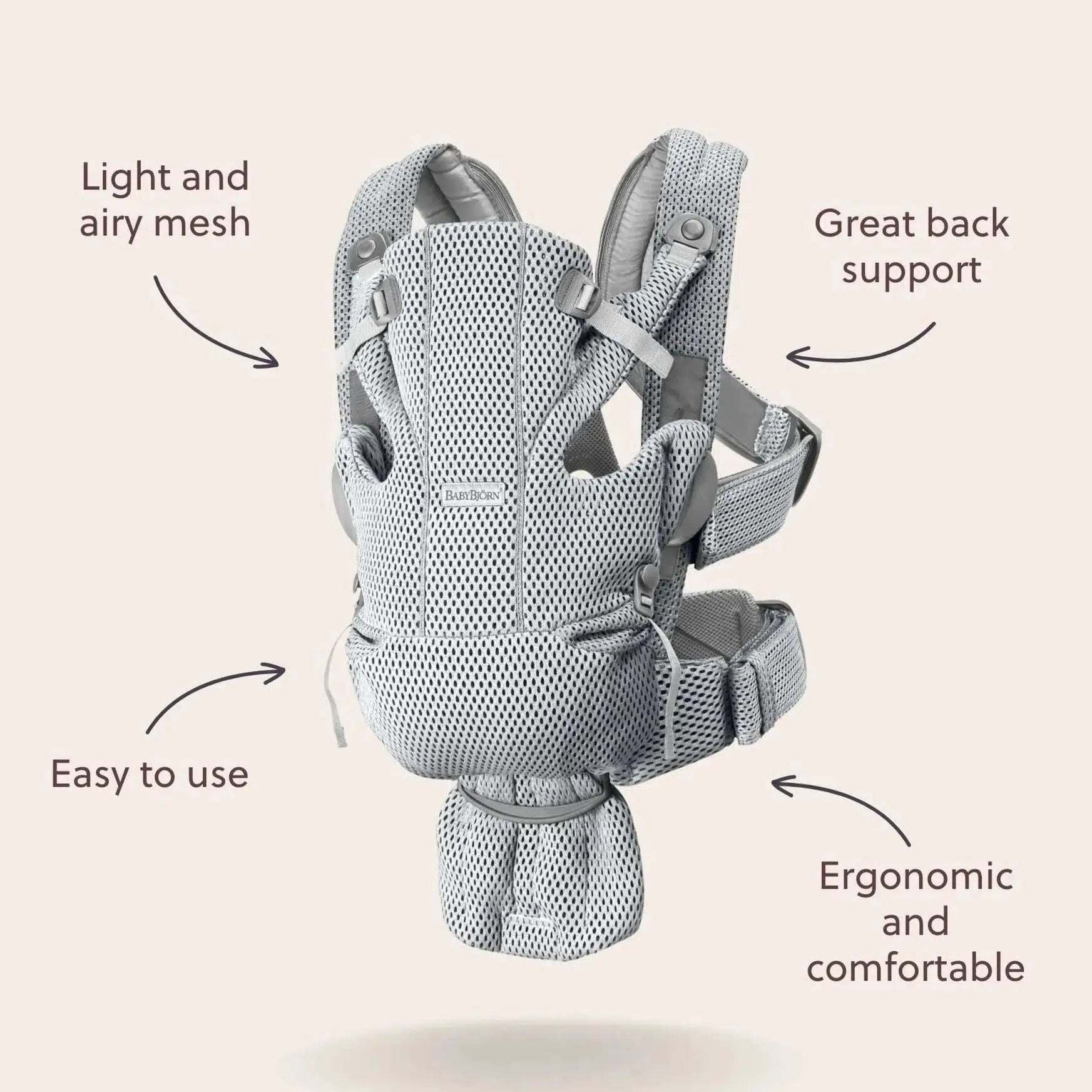 Baby Bjorn Baby Carrier Free - Ergonomic, Breathable Black Mesh Infant Carrier for Hands-Free Parenting - Perfect for Hiking, Shopping & Travel