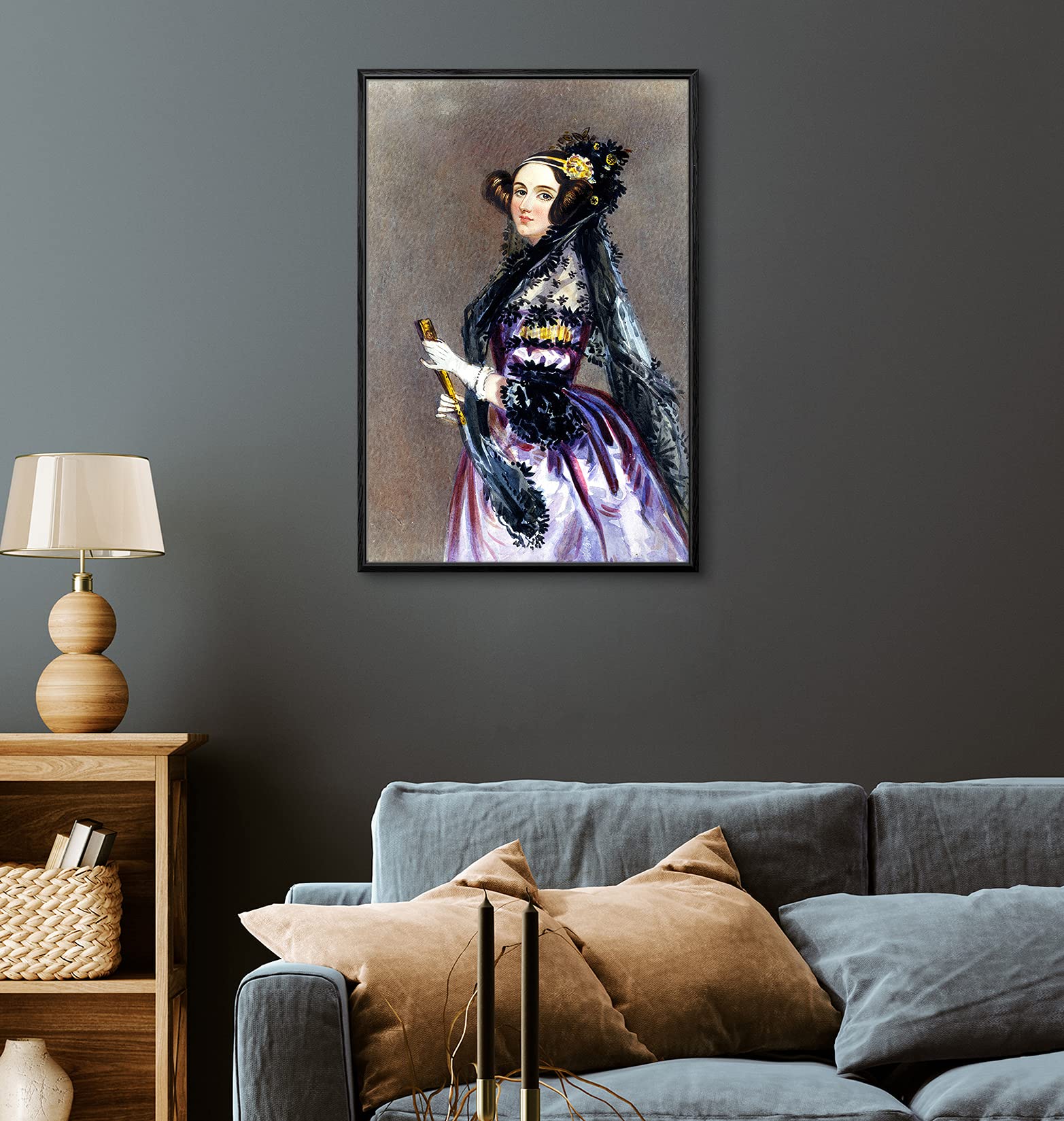 Ada Lovelace Portrait Floating Frame Canvas Print - Alfred Edward Chalon Wall Art - 16x24 Inches - Perfect for Home Office Decor & Math History Enthusiasts
