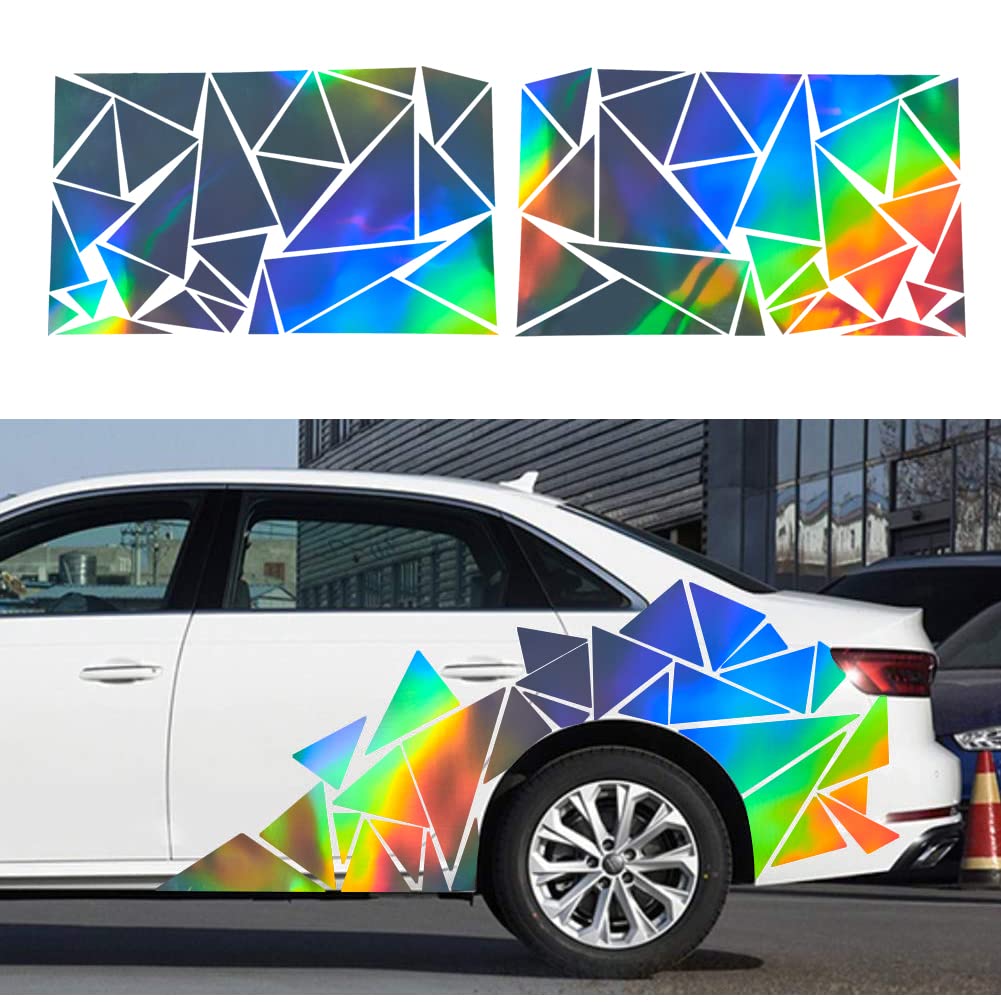 2 Pack Triangle Car Decals - Vinyl Stickers for DIY Car Body Graphics, Holographic Laser Design - Perfect for Car Customization, Windows, Laptops & Personalizing Accessories