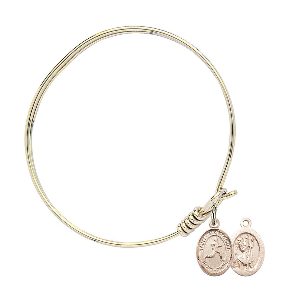 Stylish Round Eye Hook Bangle Bracelet with St. Christopher Medal - Gold-Filled Track & Field Jewelry for Athletes & Travelers | Perfect for Sports, Gifts & Everyday Wear