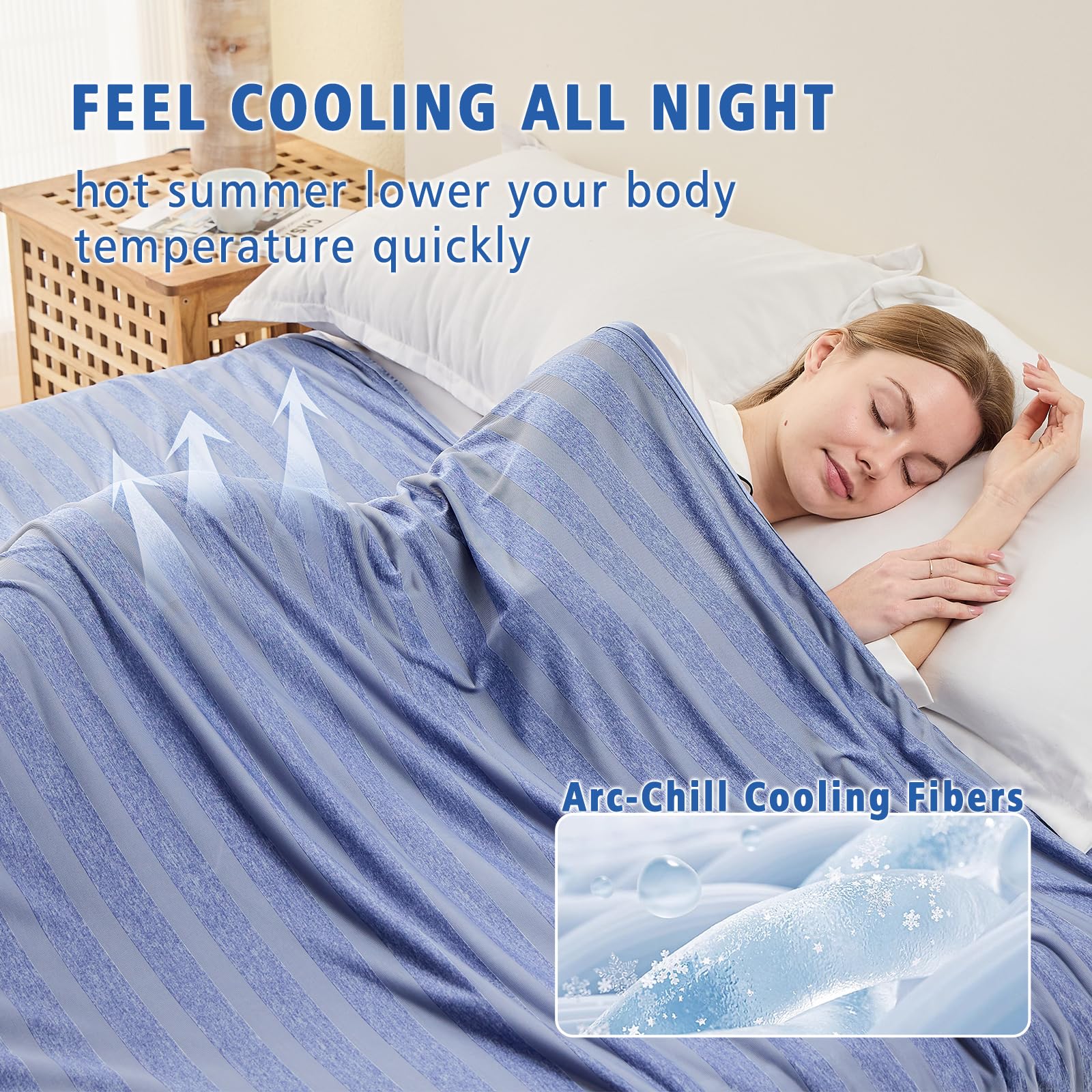 EMME Cooling Throw Blanket - Ultra Thin & Lightweight Summer Blanket for Couch, Sofa & Bed - Double Sided Cooling Technology for Hot Sleepers - Perfect for Kids & Adults - Blue | Ideal for Hot Weather, Air Conditioning Rooms & Night Sweats Relief