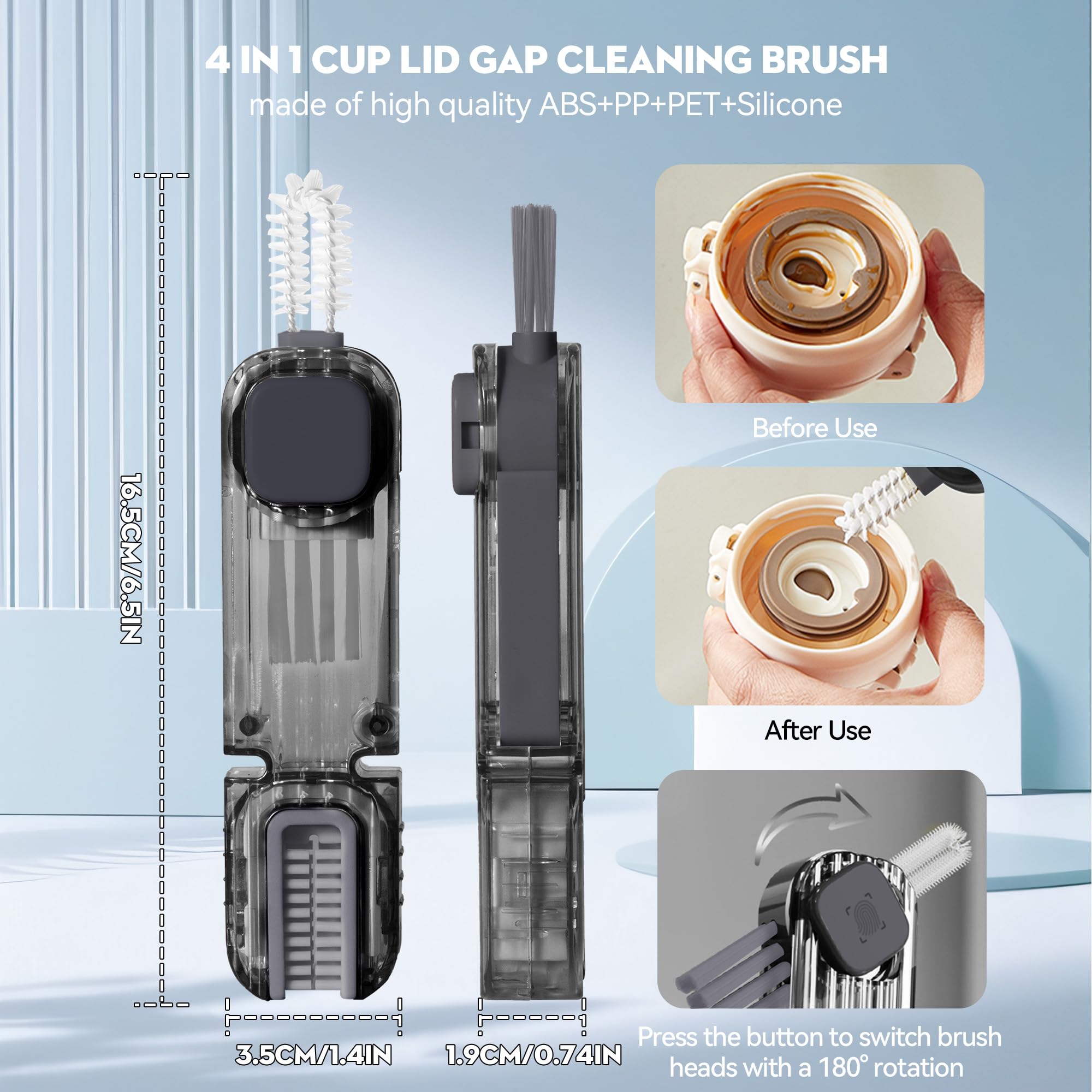 4-in-1 Silicone Cup Cleaner Brush - Multi-Purpose Kitchen Cleaning Tool for Bottles & Lids