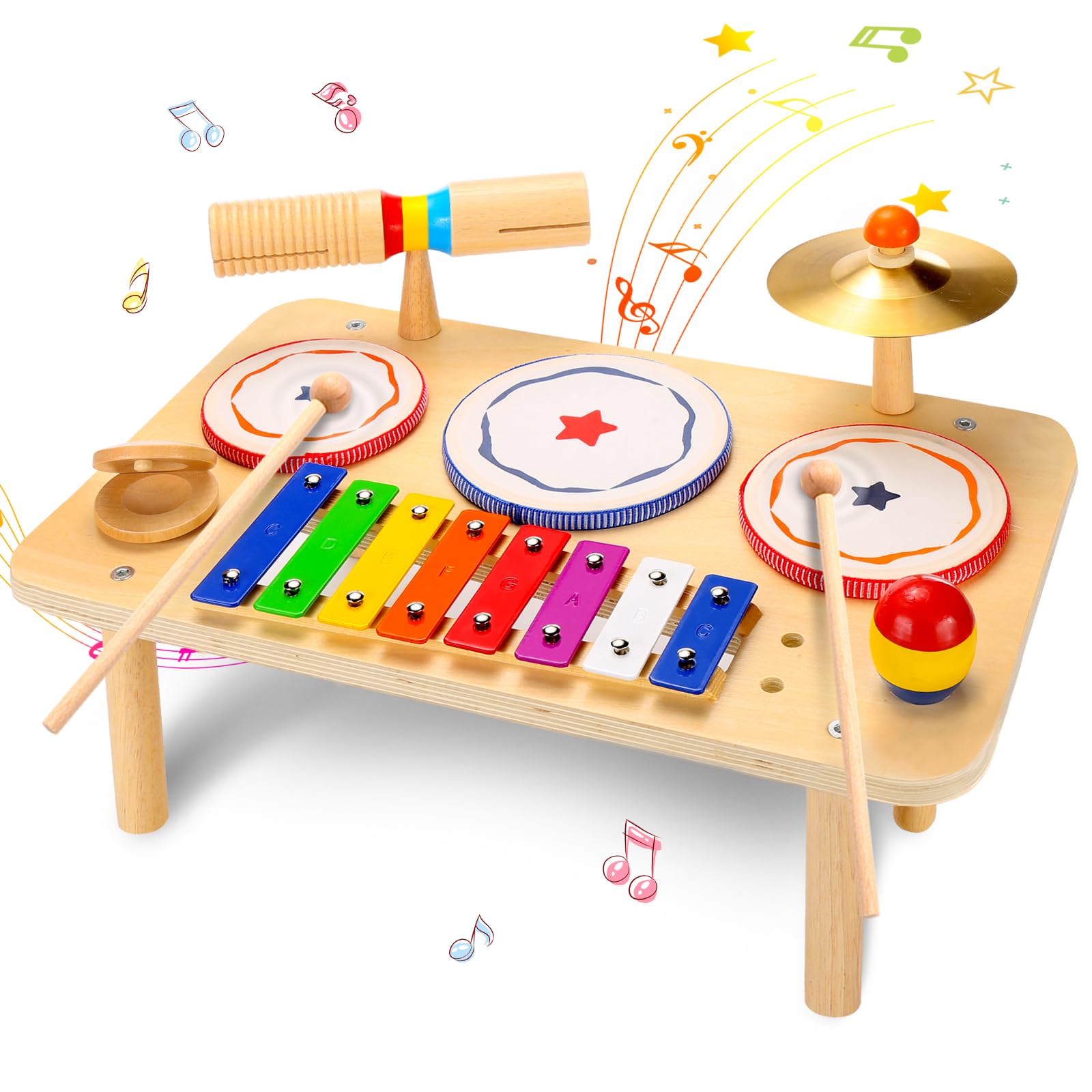 9-in-1 Wooden Kids Drum Set & Xylophone - Musical Instruments Toy for Toddlers & Babies | Percussion Learning Toy for Boys & Girls | Perfect Birthday Gift for Children | Ideal for Playtime, Early Education & Music Development