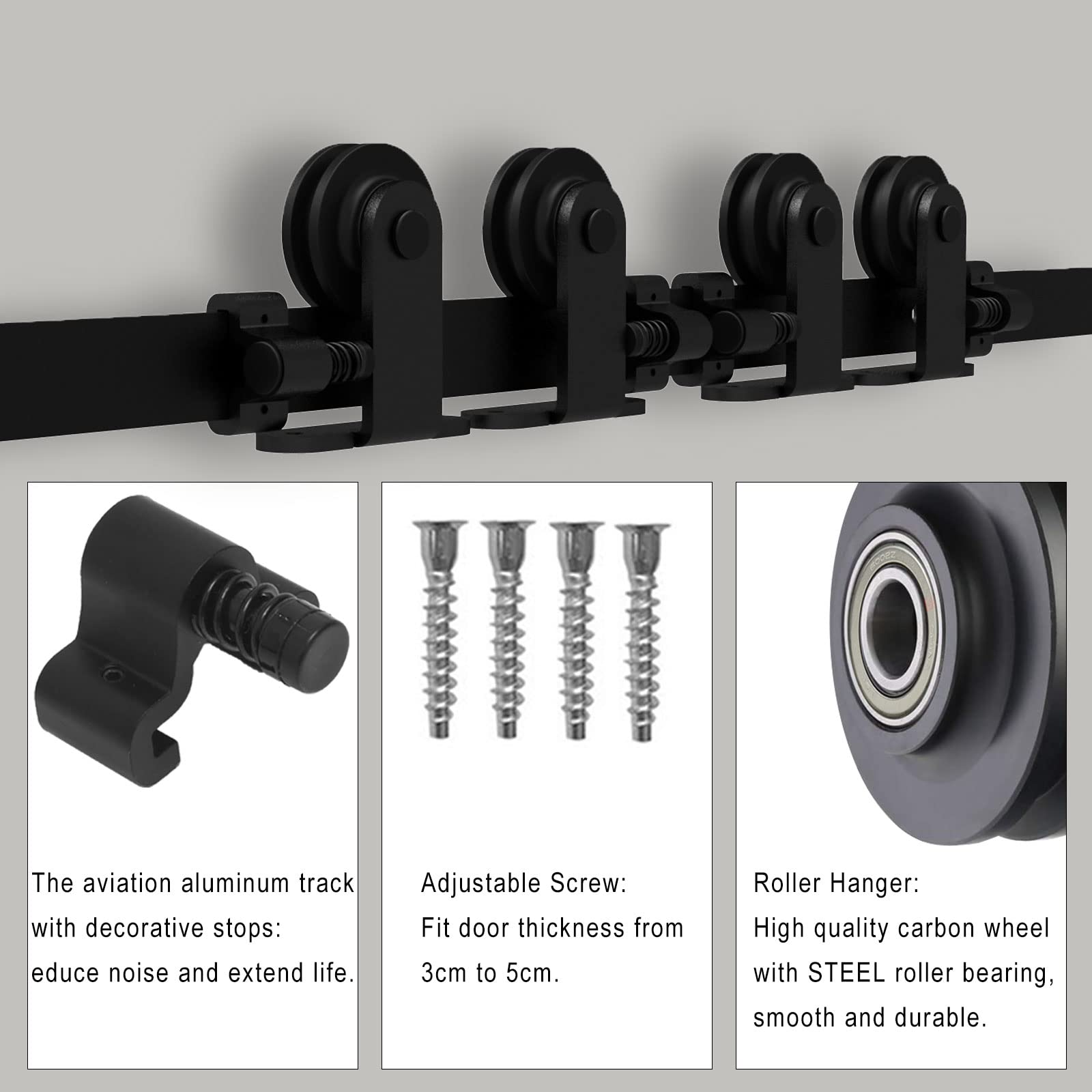 14.5FT Sliding Barn Double Door Hardware Kit - Top Mount T Rollers & Hangers Set for Cabinet & Closet (Black) - Perfect for Rustic Home, Farmhouse, and DIY Projects