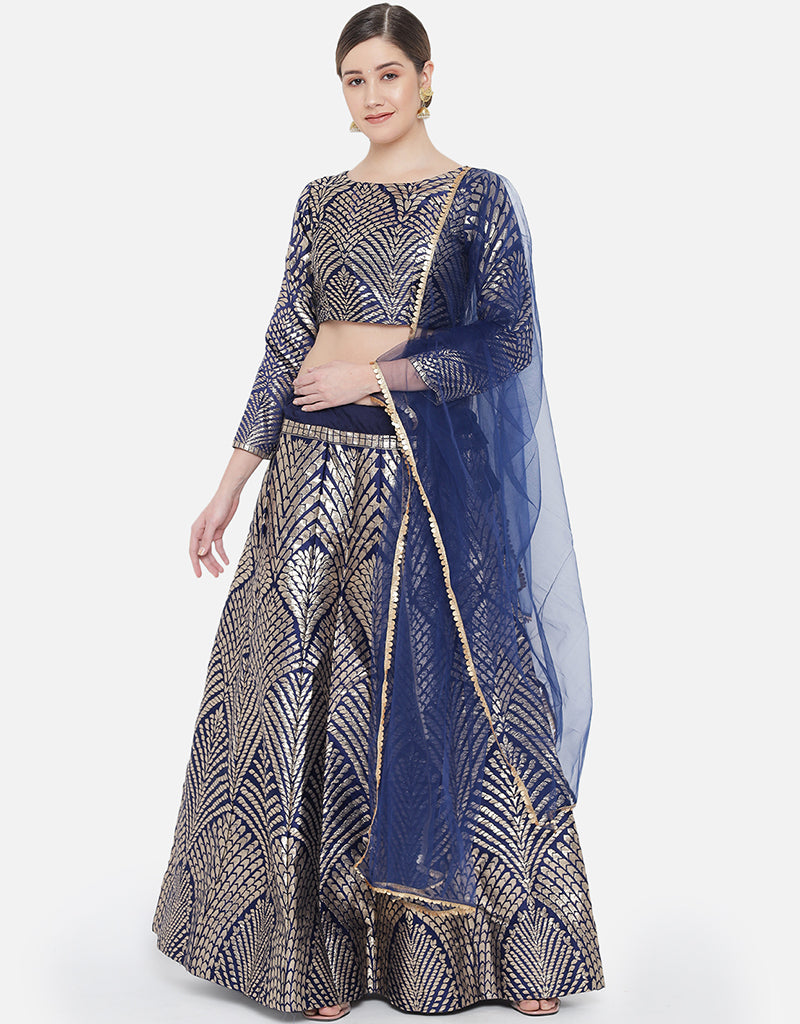Exquisite Blue Banarasi Silk Jacquard Lehenga Choli Set for Women - Traditional Indian Bridal Wear for Weddings, Festivals & Special Occasions