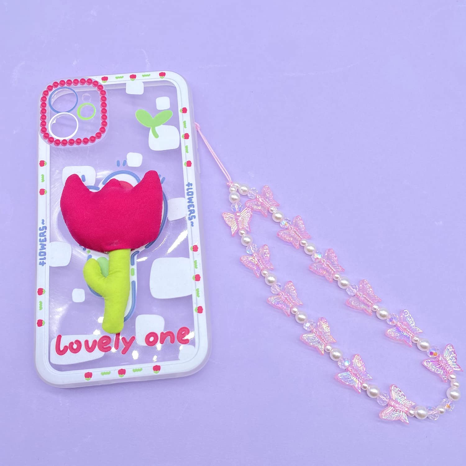 1-2 PCS Natural Stone Beaded Phone Lanyard - Handmade Butterfly Charm Strap for Women & Girls | Rainbow Keychain for Phone, Purse & Backpack Accessories