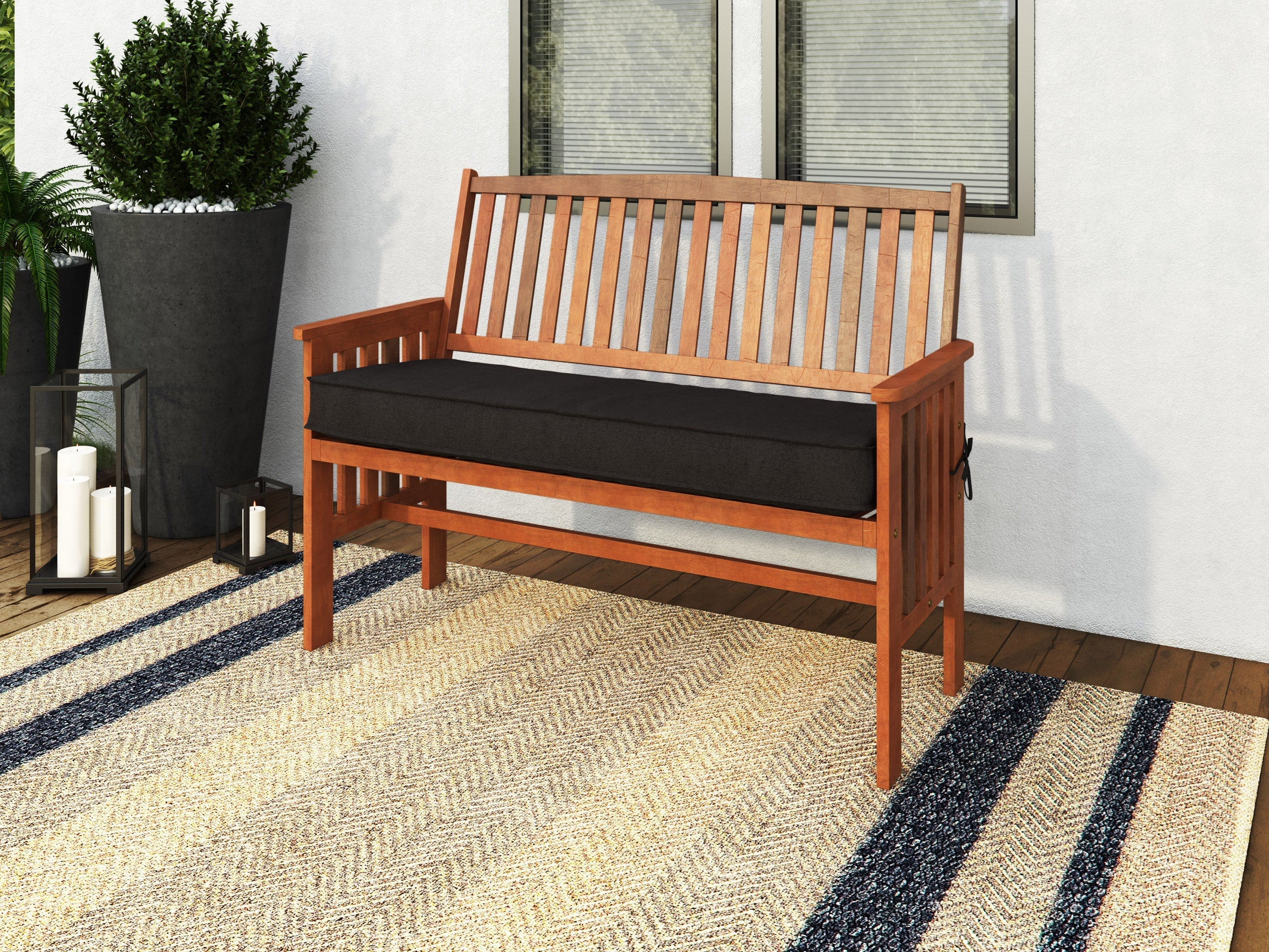 Rustic Brown Solid Wood Bench with Backrest - Sturdy & Comfortable Seating for Patio, Garden, or Entryway Decor
